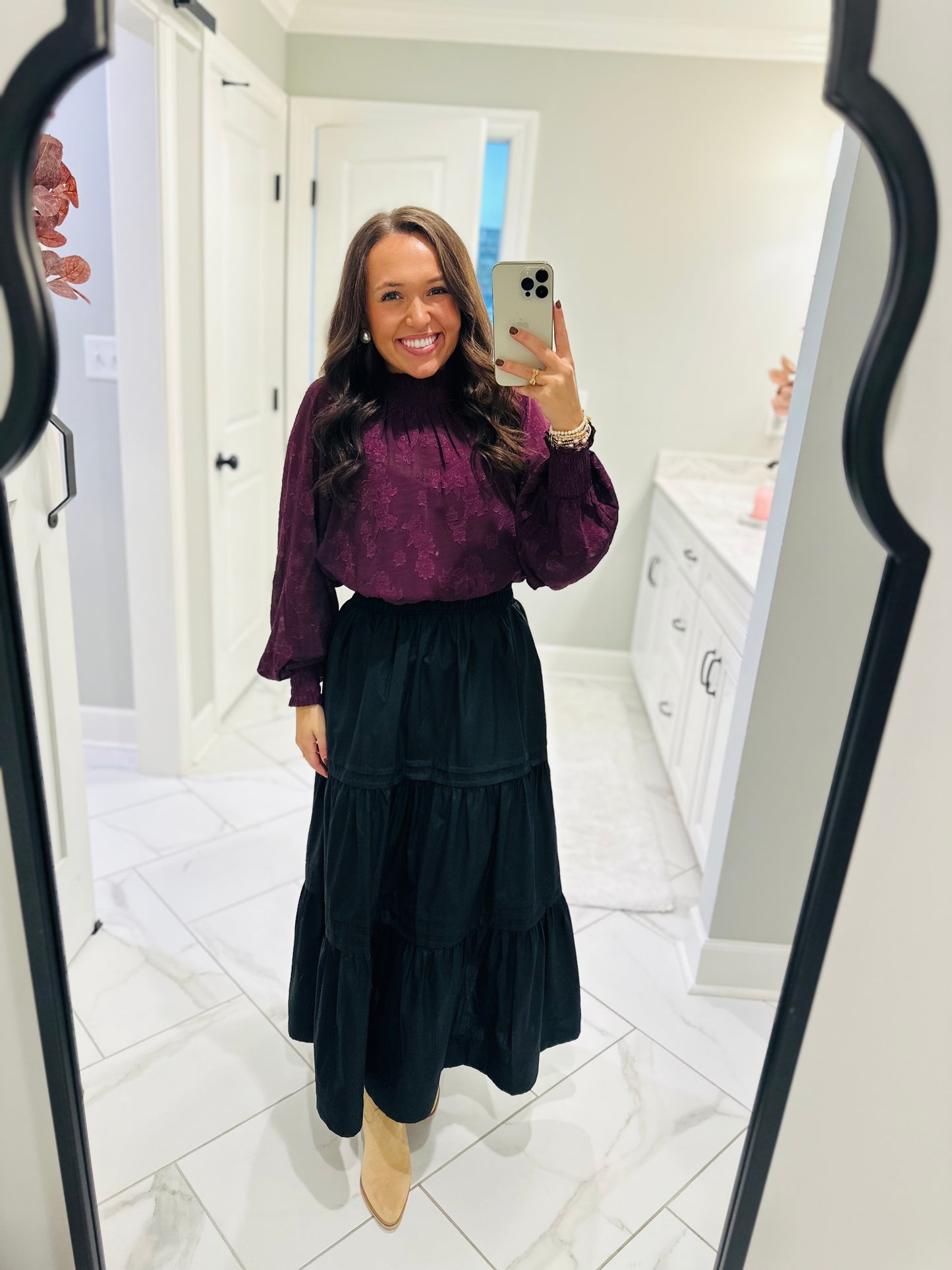 The Ava Plum Floral Jacquard Top