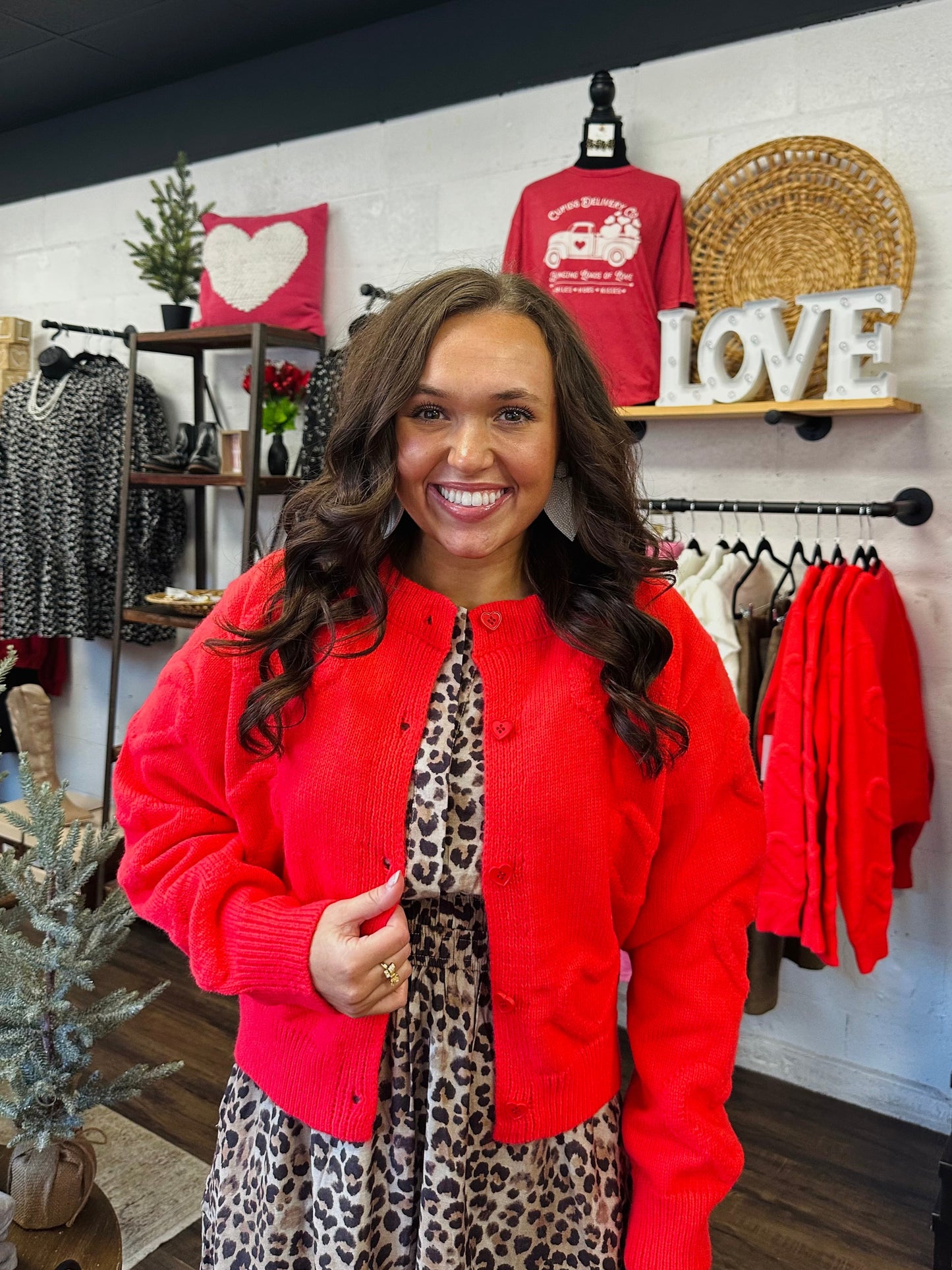 My Heart Print Red Cardigan Sweater