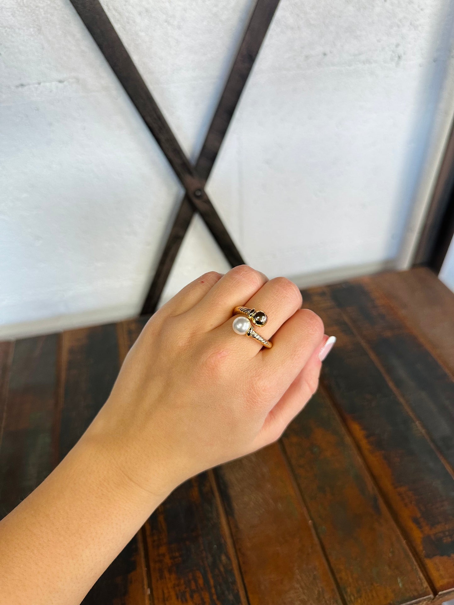 Pearl & Ball End Open Ring