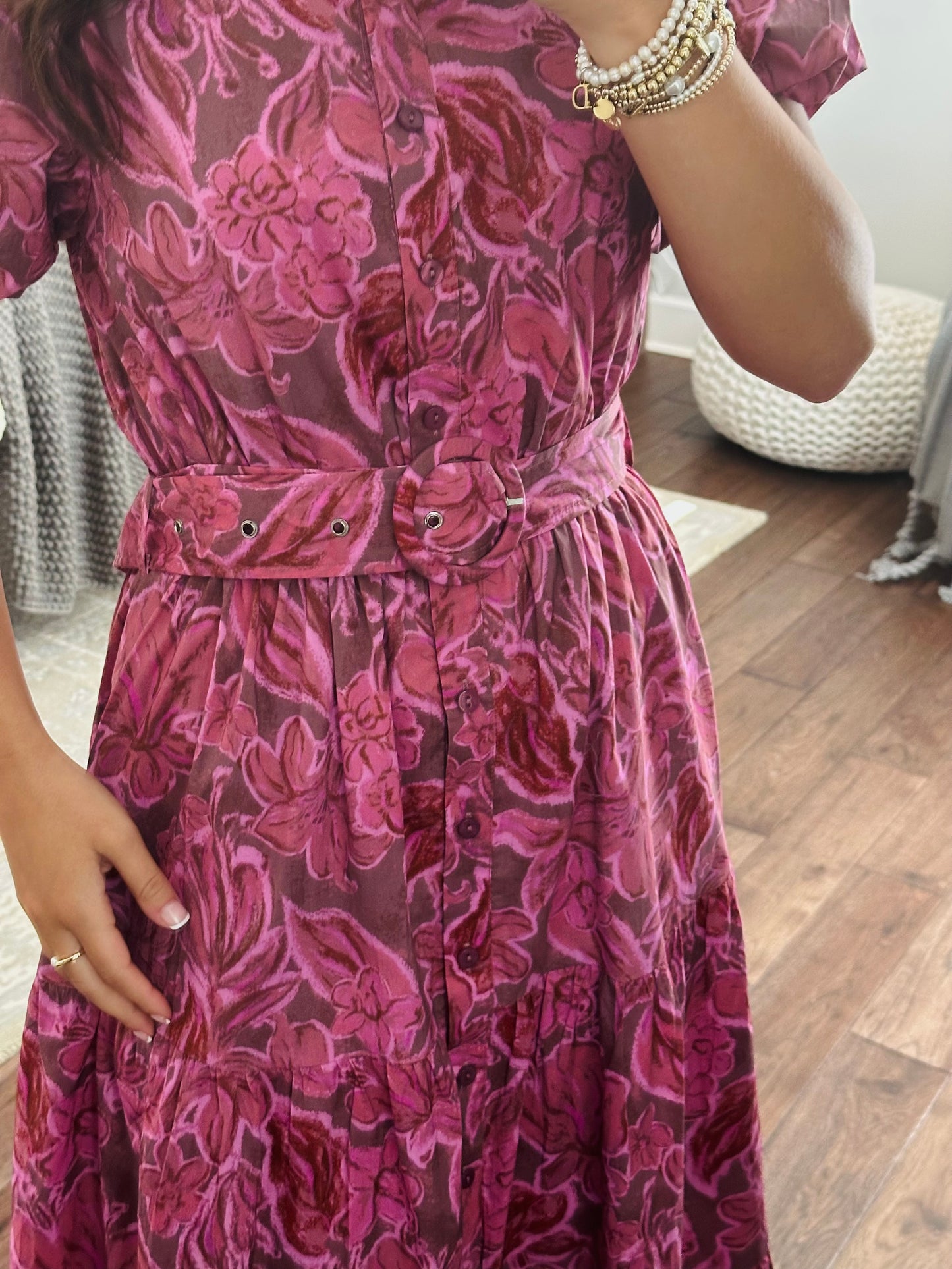 The Danyale Rosy Brown Floral Midi Dress