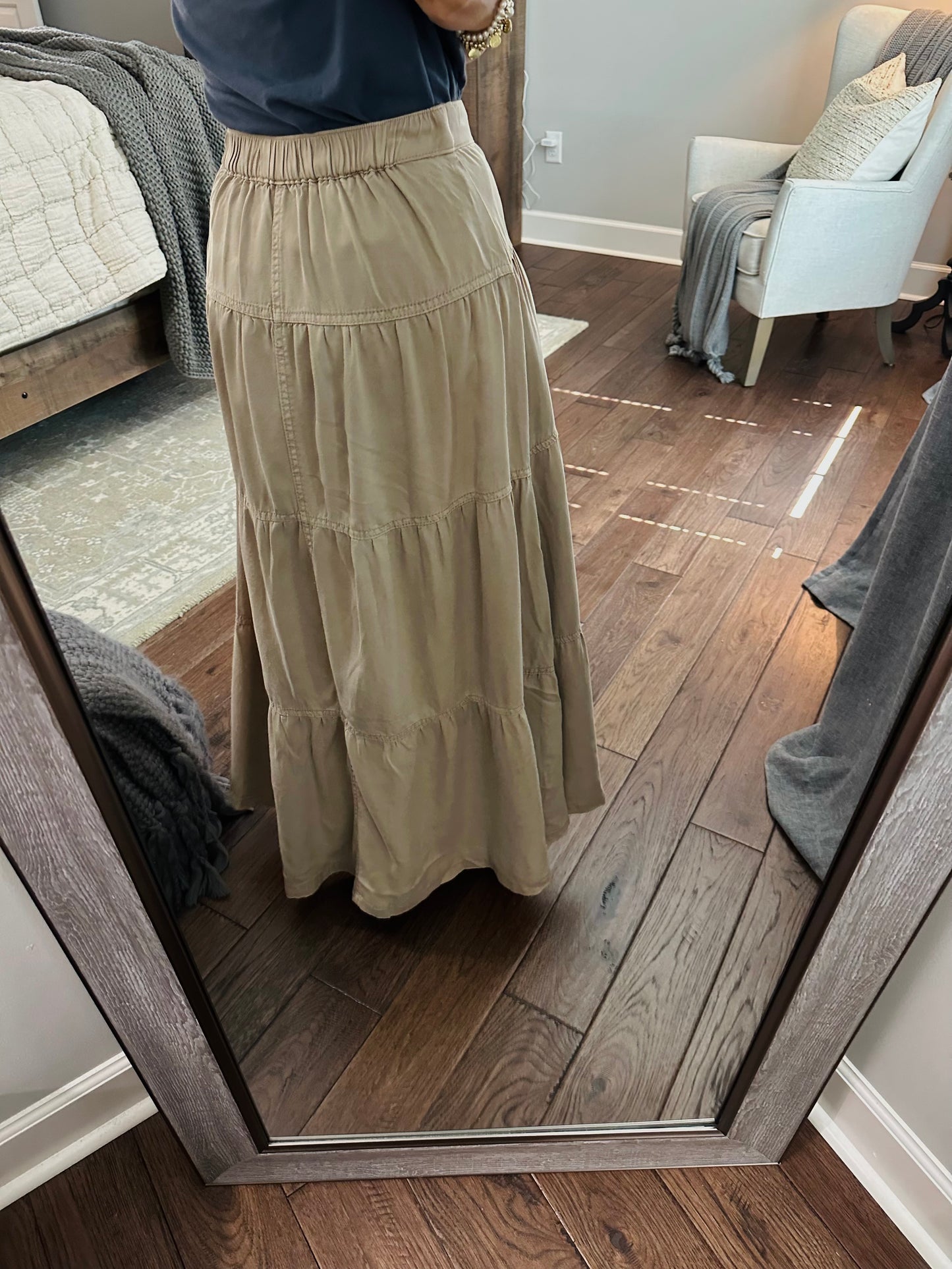 The Taupe High Rise Tiered Maxi Skirt