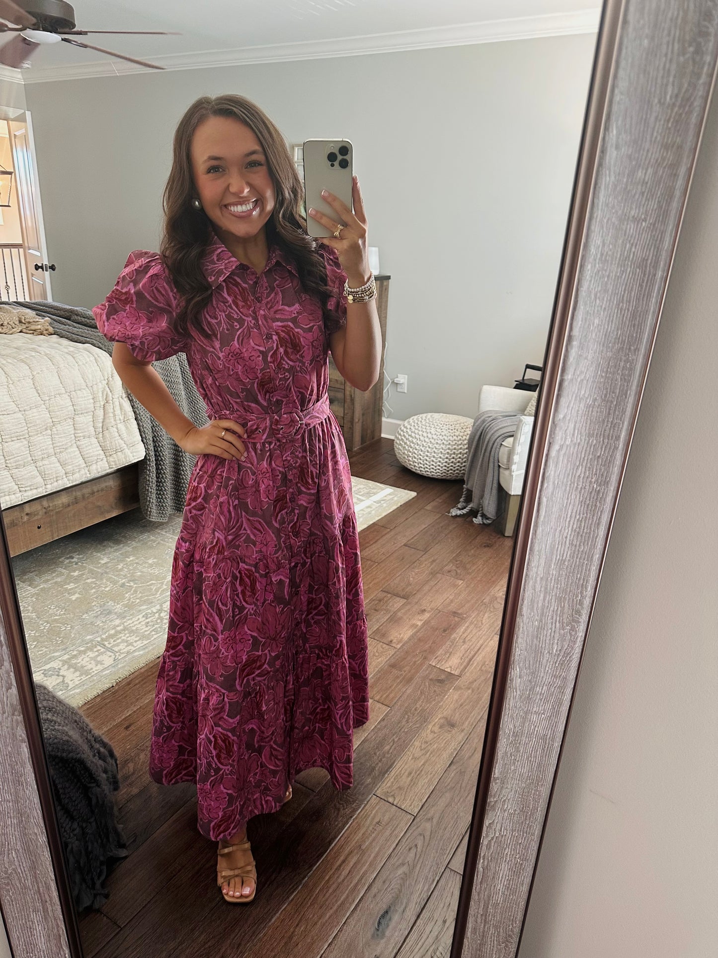 The Danyale Rosy Brown Floral Midi Dress