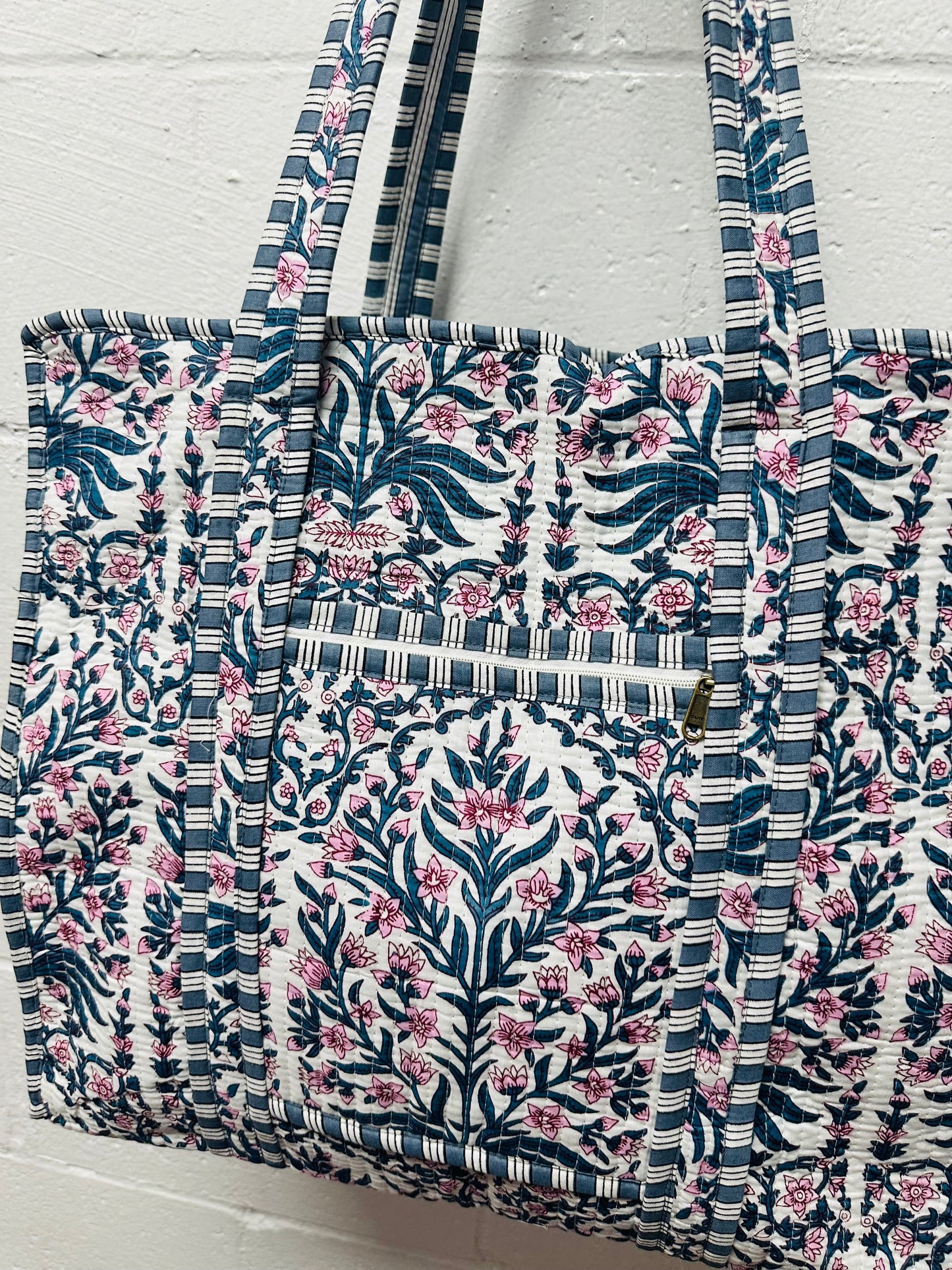The Teal & Pink Floral Quilted Tote Bag