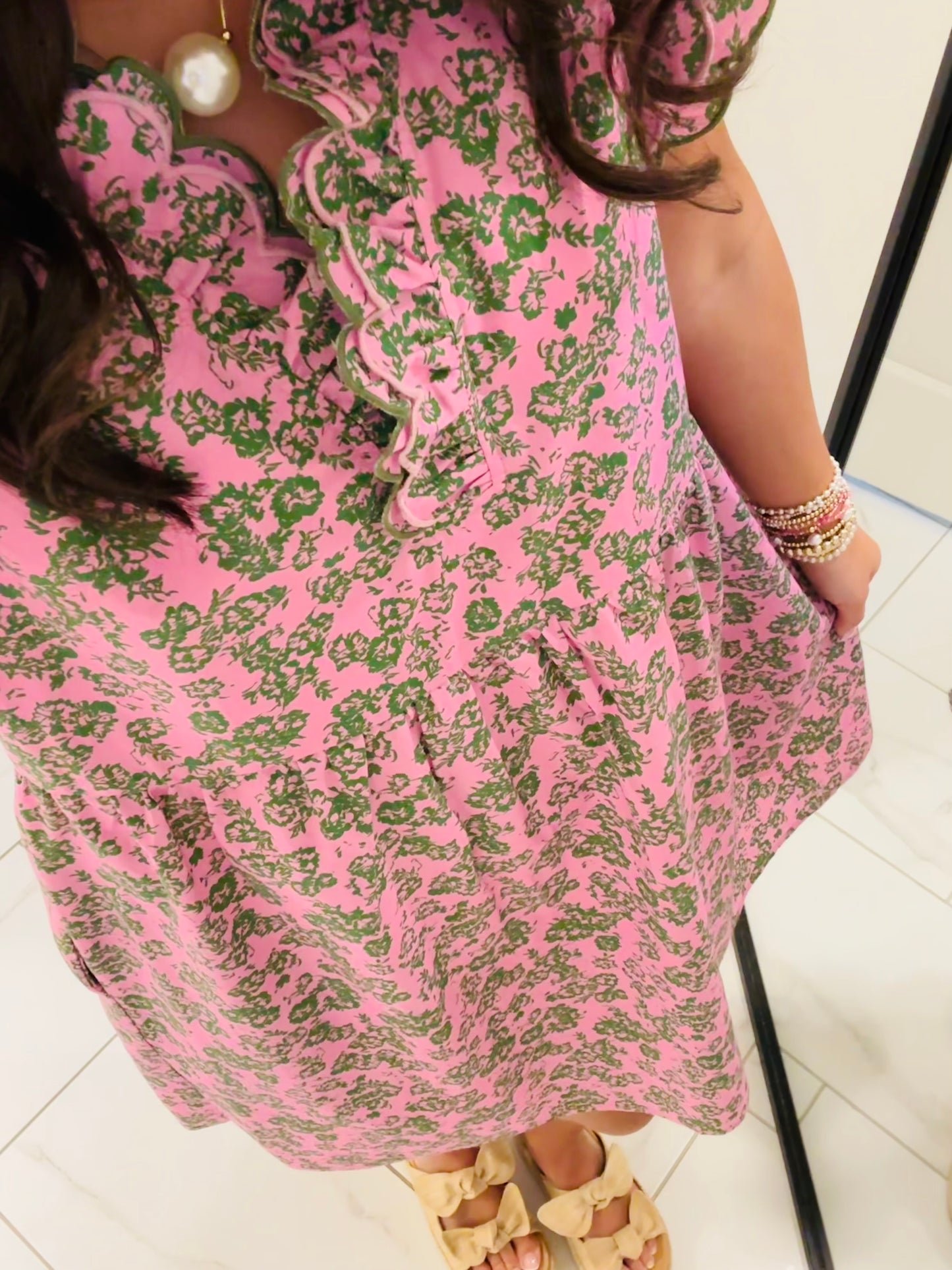 The Saylor Pink + Green Floral Dress