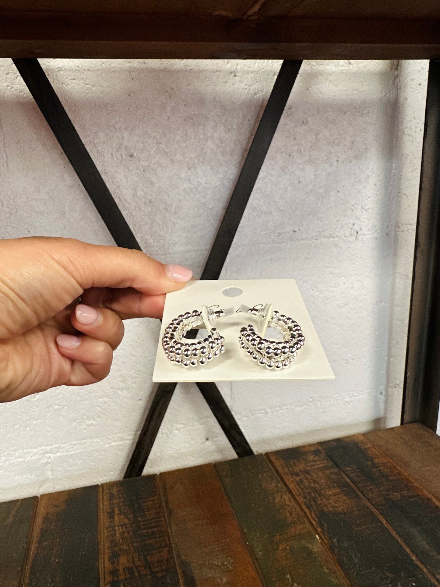 Silver Beaded Double Hoops