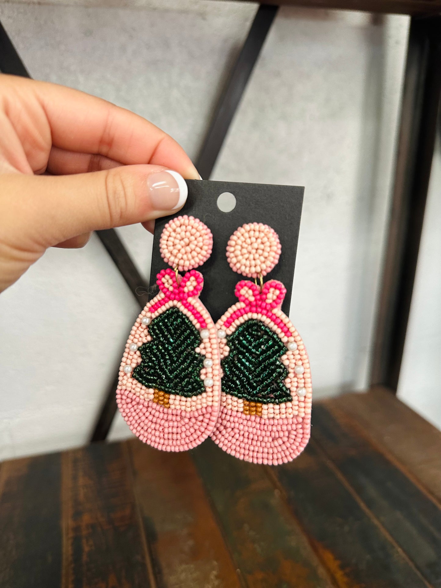 Pink Snow Globe Beaded Earring