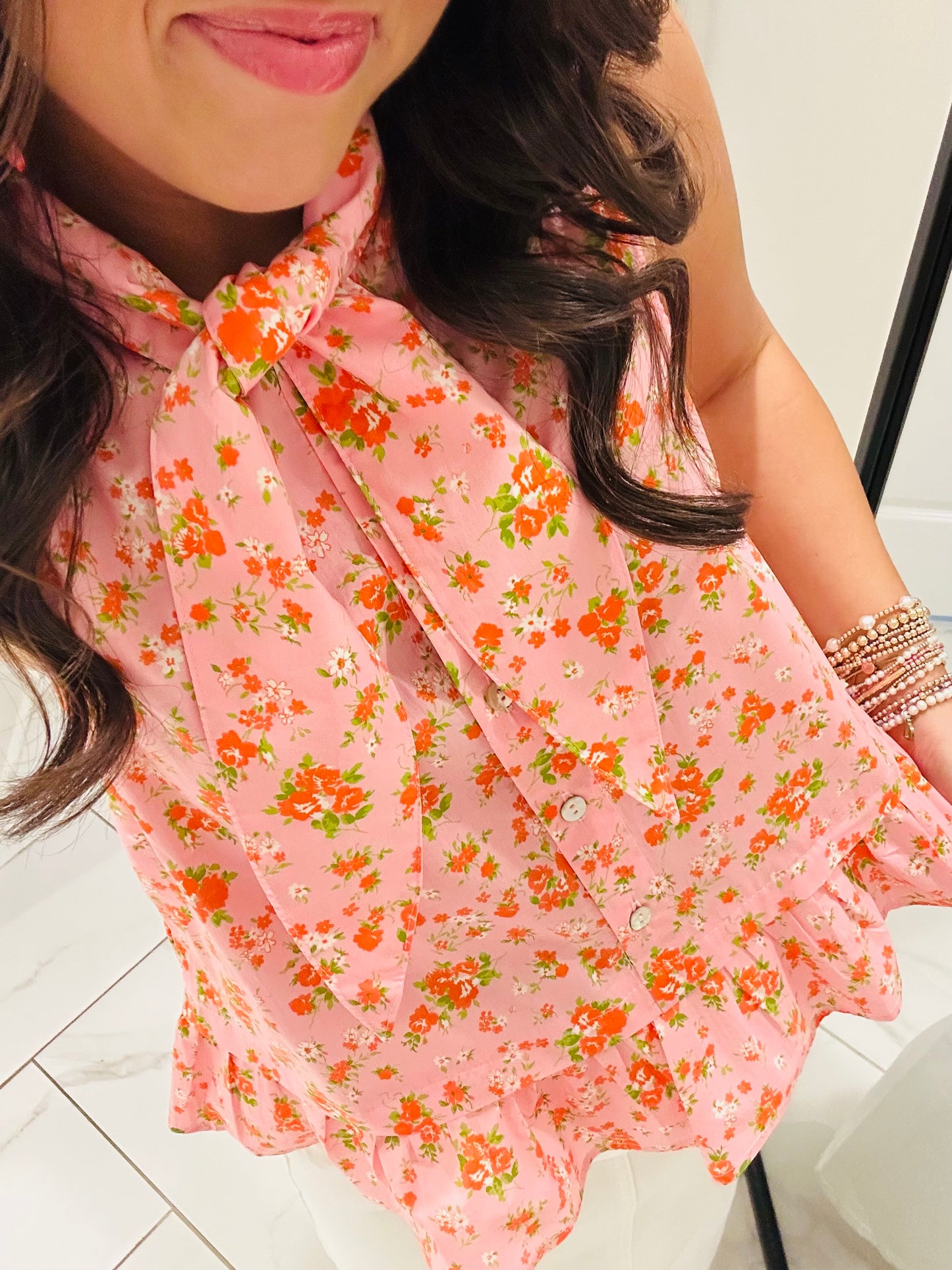 The Jane Pink Floral Bow Top