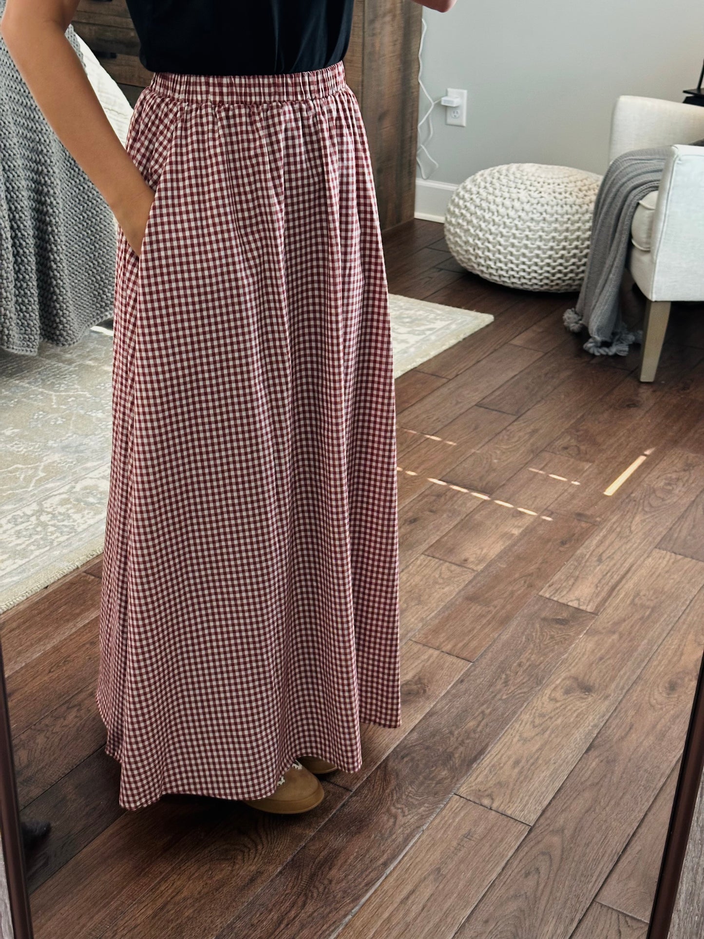 The Flynn Crimson Gingham Maxi Skirt