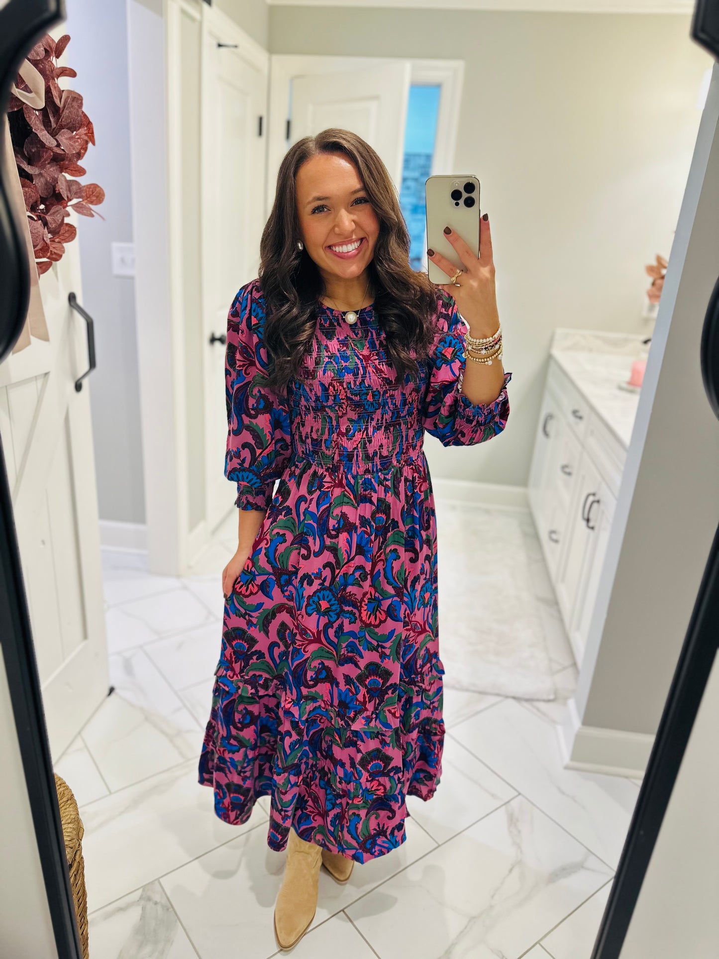 The Val Mauve Floral Smocked Maxi Dress