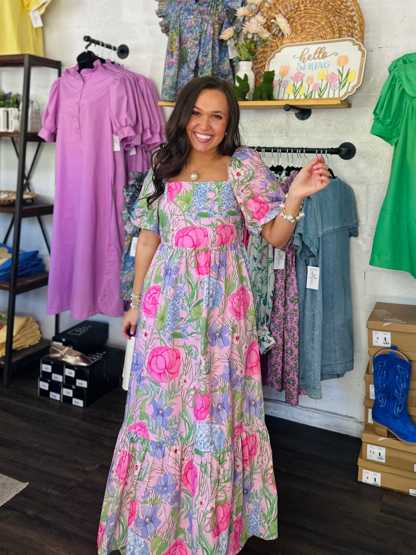 The Danyale Pink Floral Bow Midi Dress