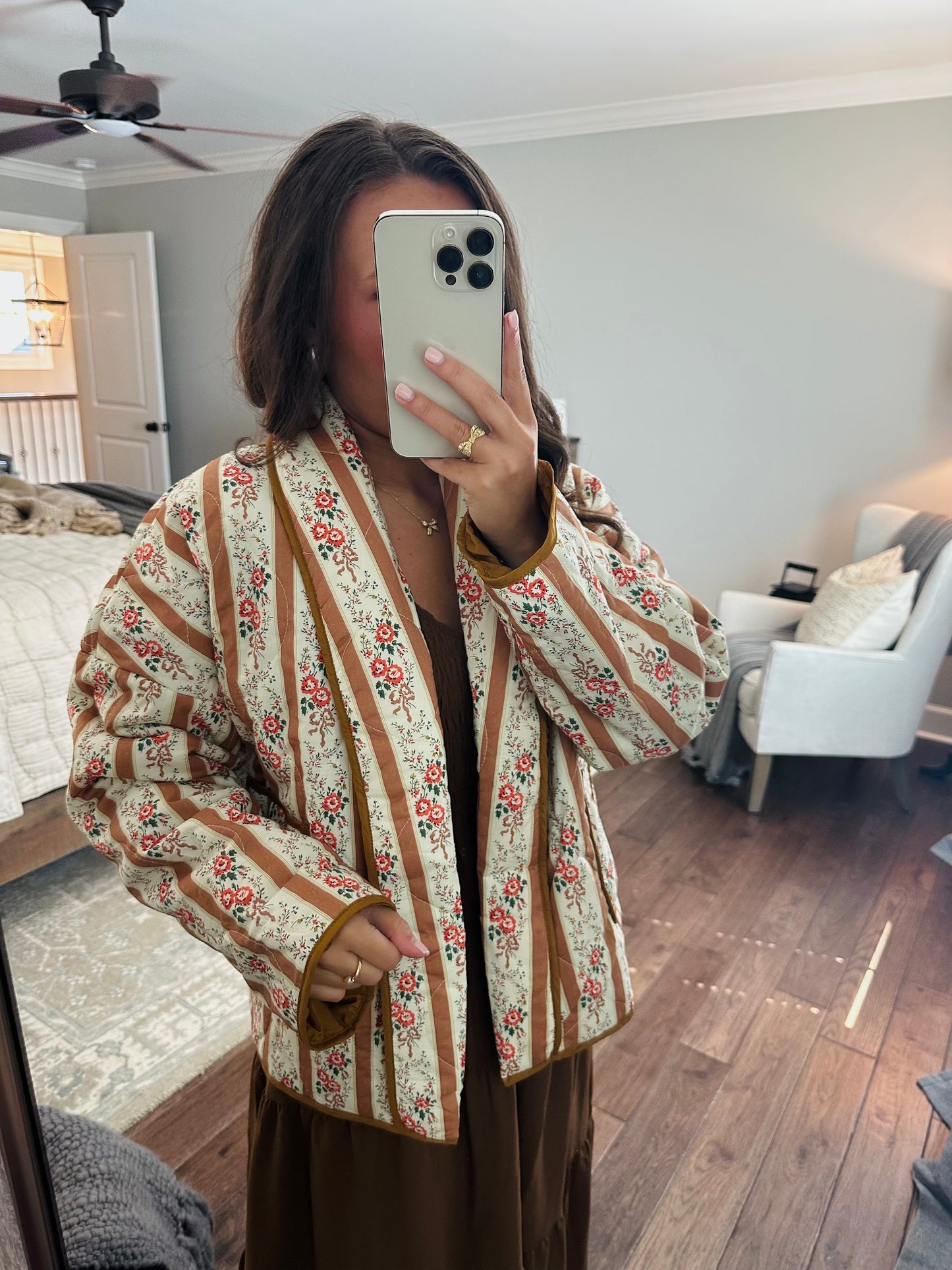 The Lenny Floral Coquette Quilted Open Jacket