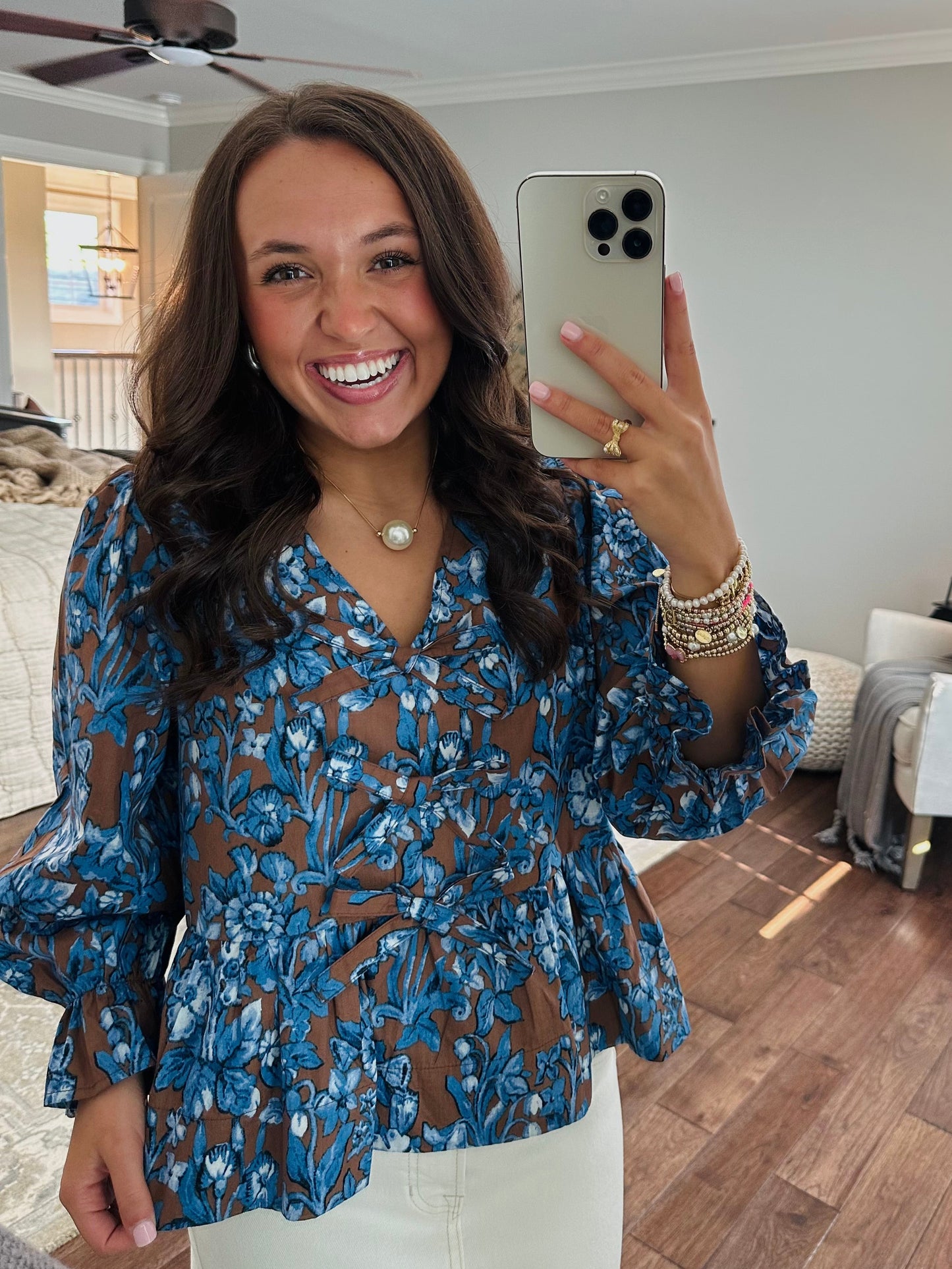 The Lillie Brown Floral Bow Top