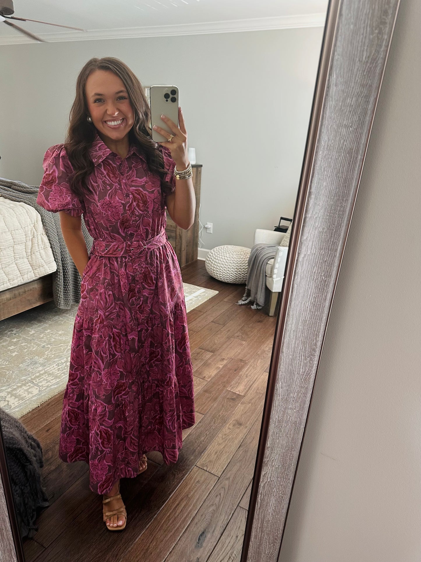 The Danyale Rosy Brown Floral Midi Dress