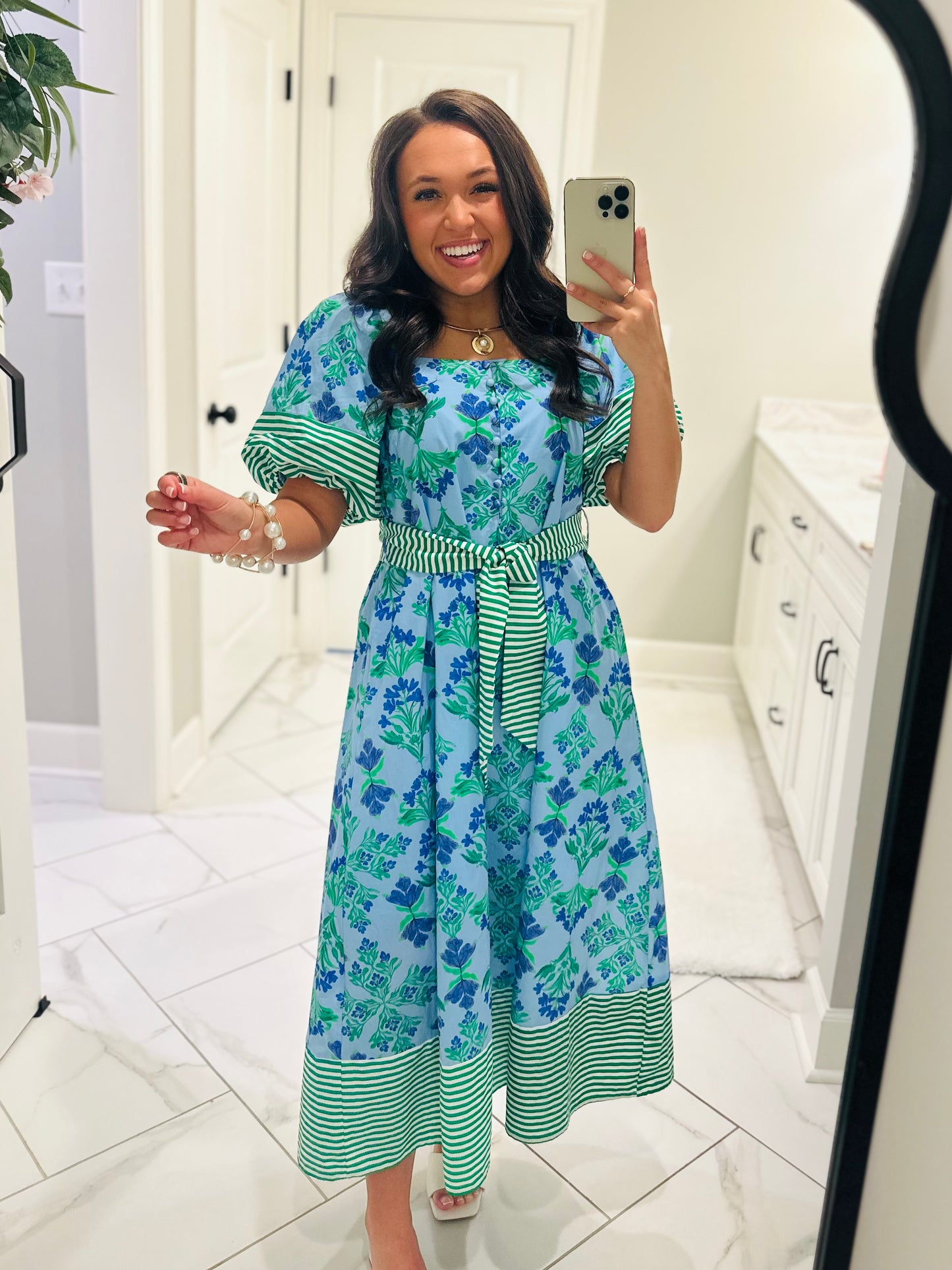 The Harlee Blue Botanical Midi Dress