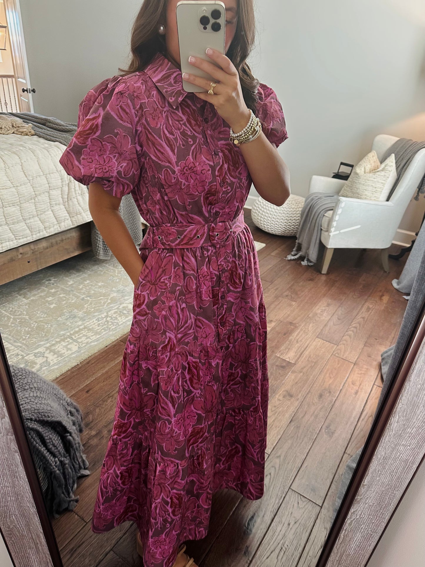 The Danyale Rosy Brown Floral Midi Dress