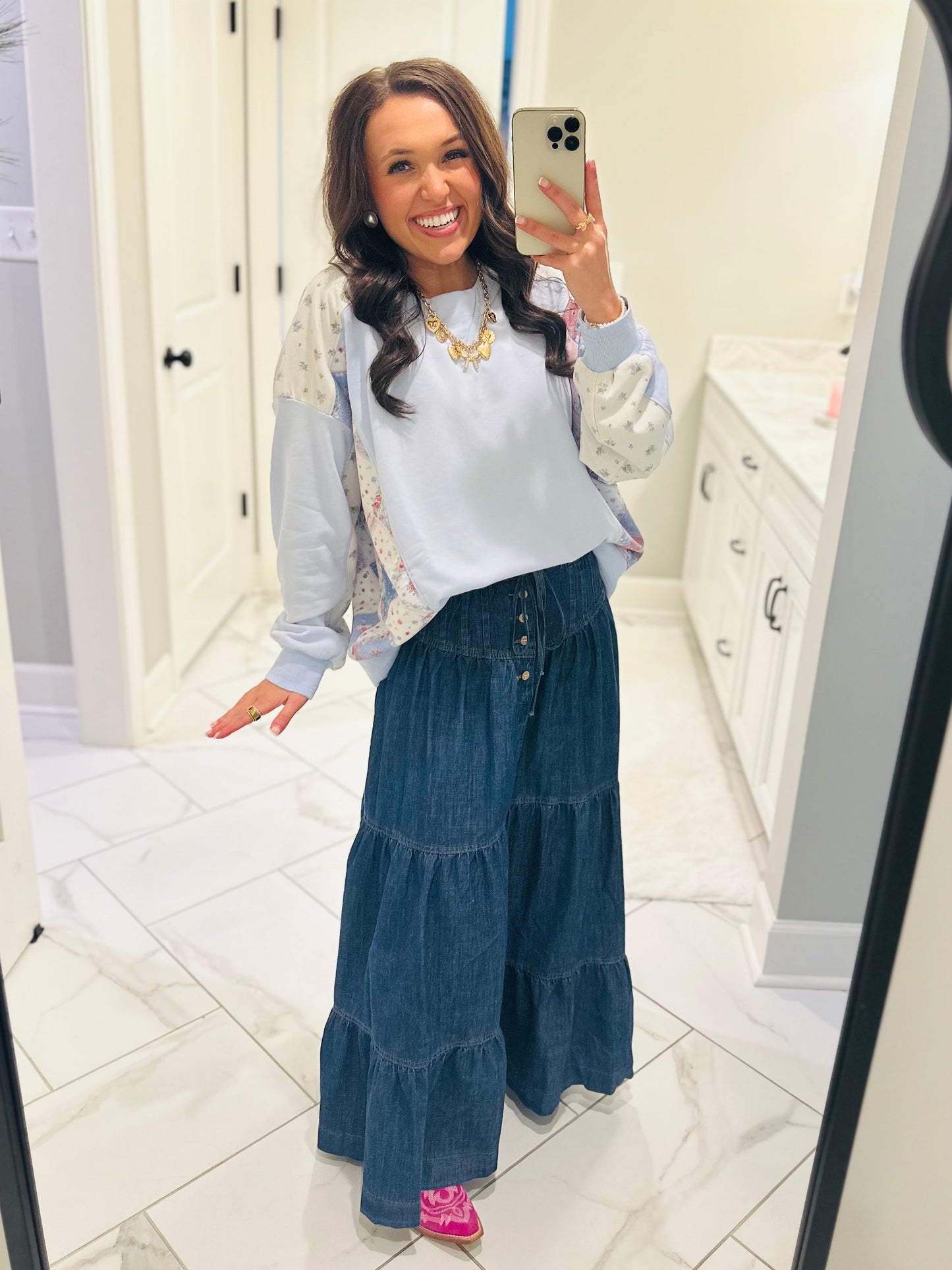 The Naomi Blue Pastel Patchwork Pullover