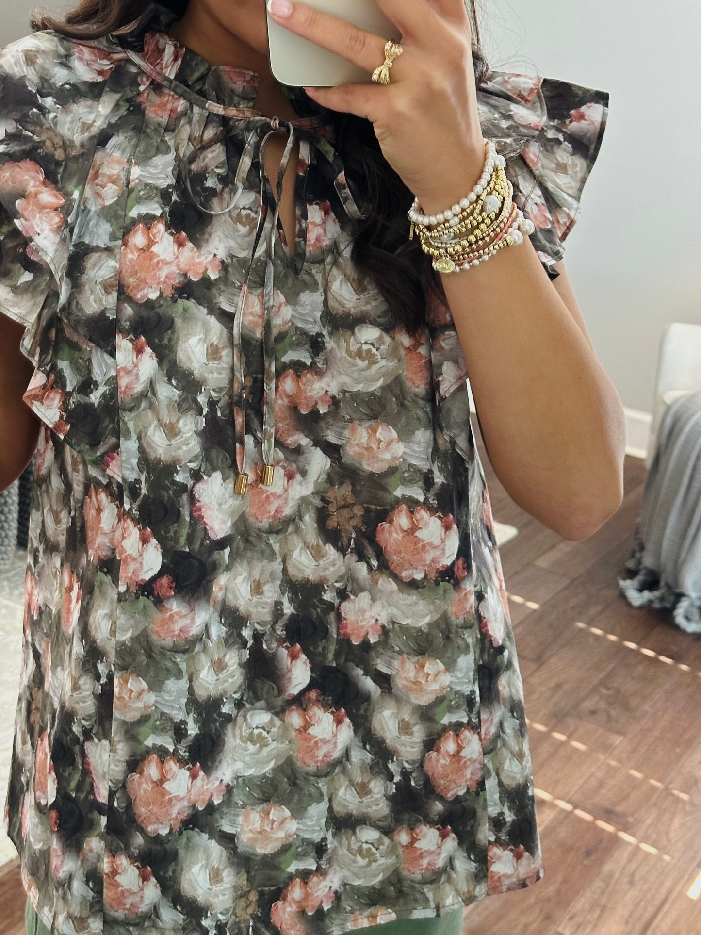 The Drew Olive Green Floral Top