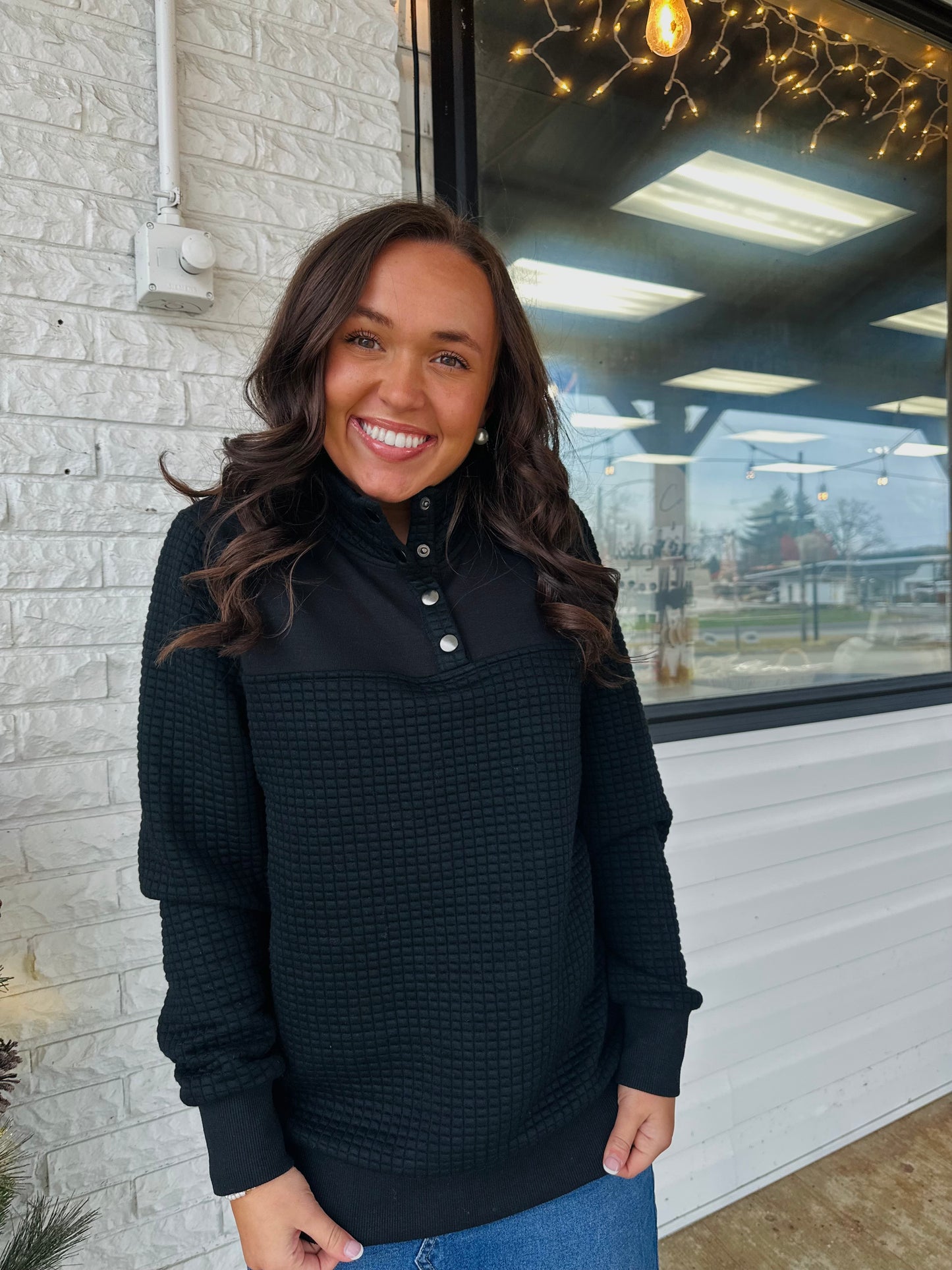 The Finn Black Quilted Pullover