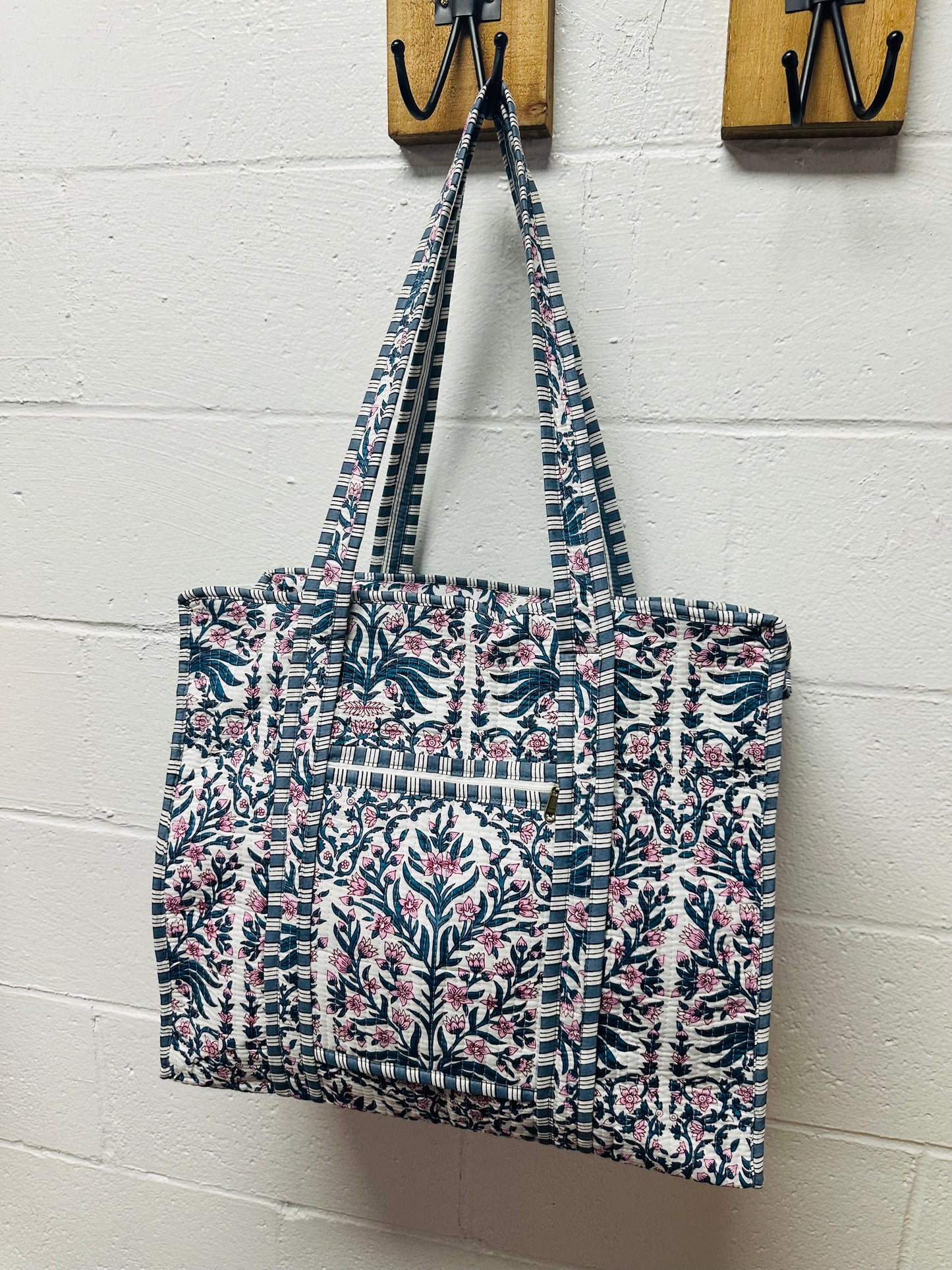 The Teal & Pink Floral Quilted Tote Bag
