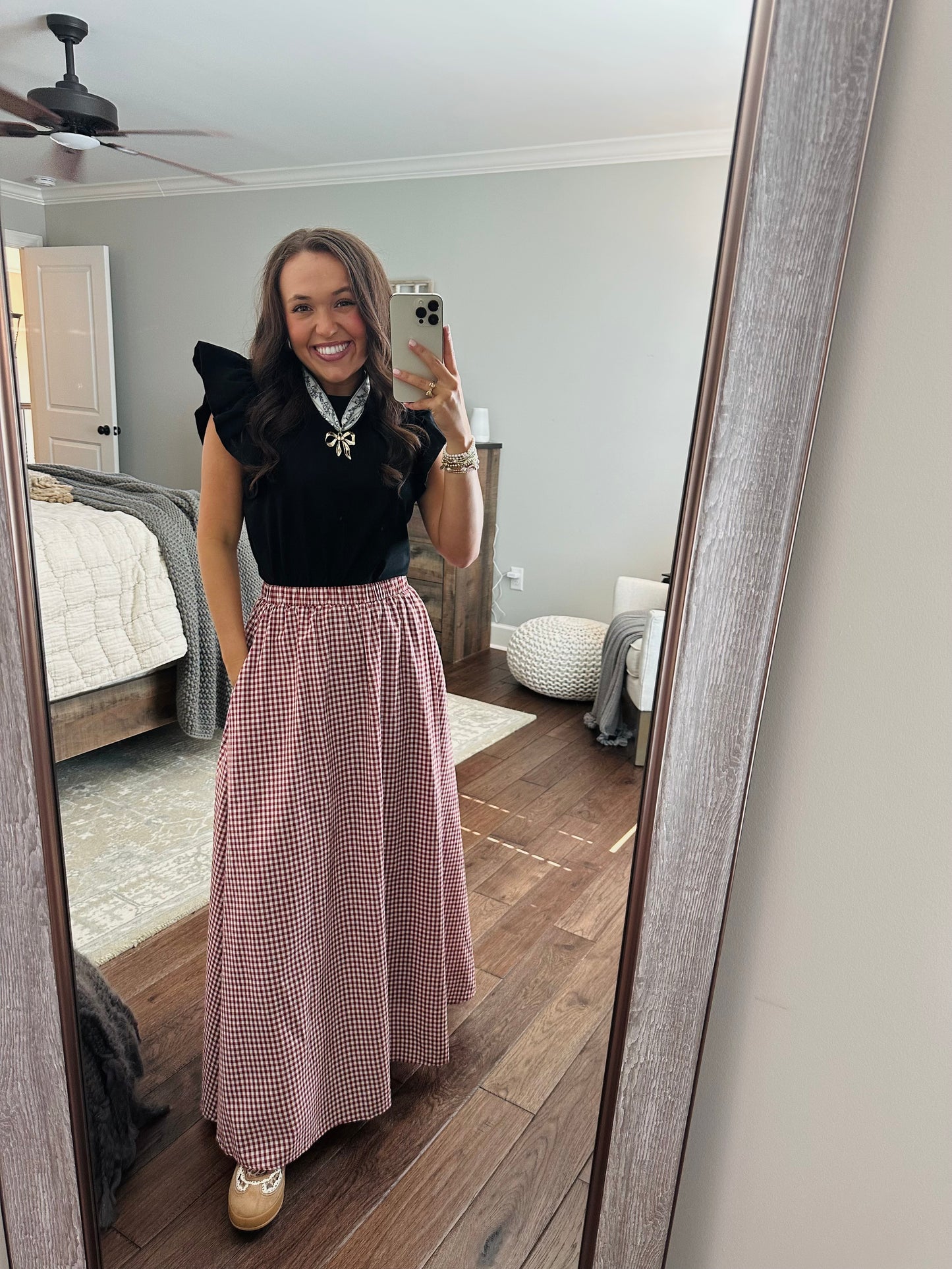 The Flynn Crimson Gingham Maxi Skirt