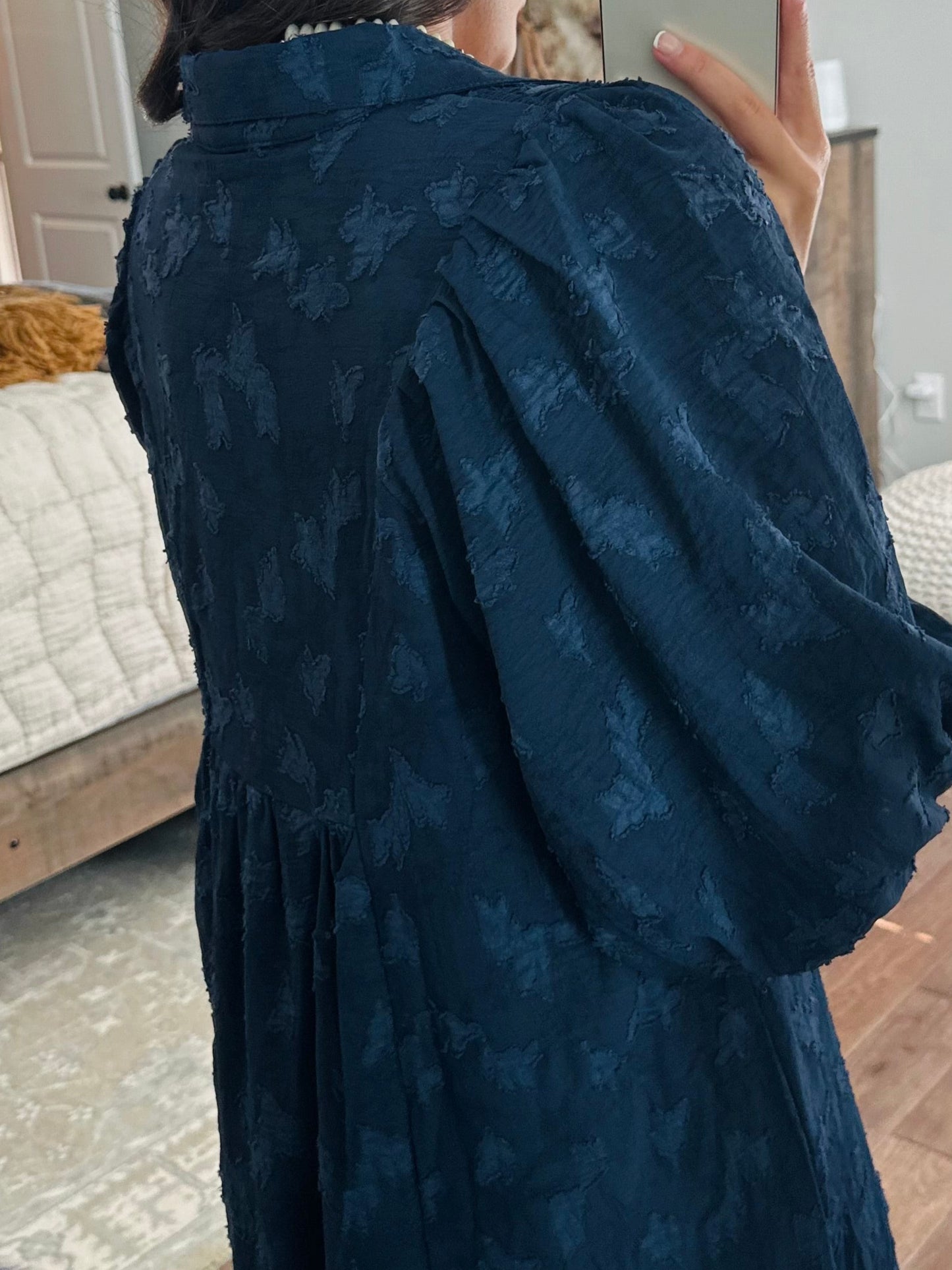 The Mina Navy Textured Midi Dress