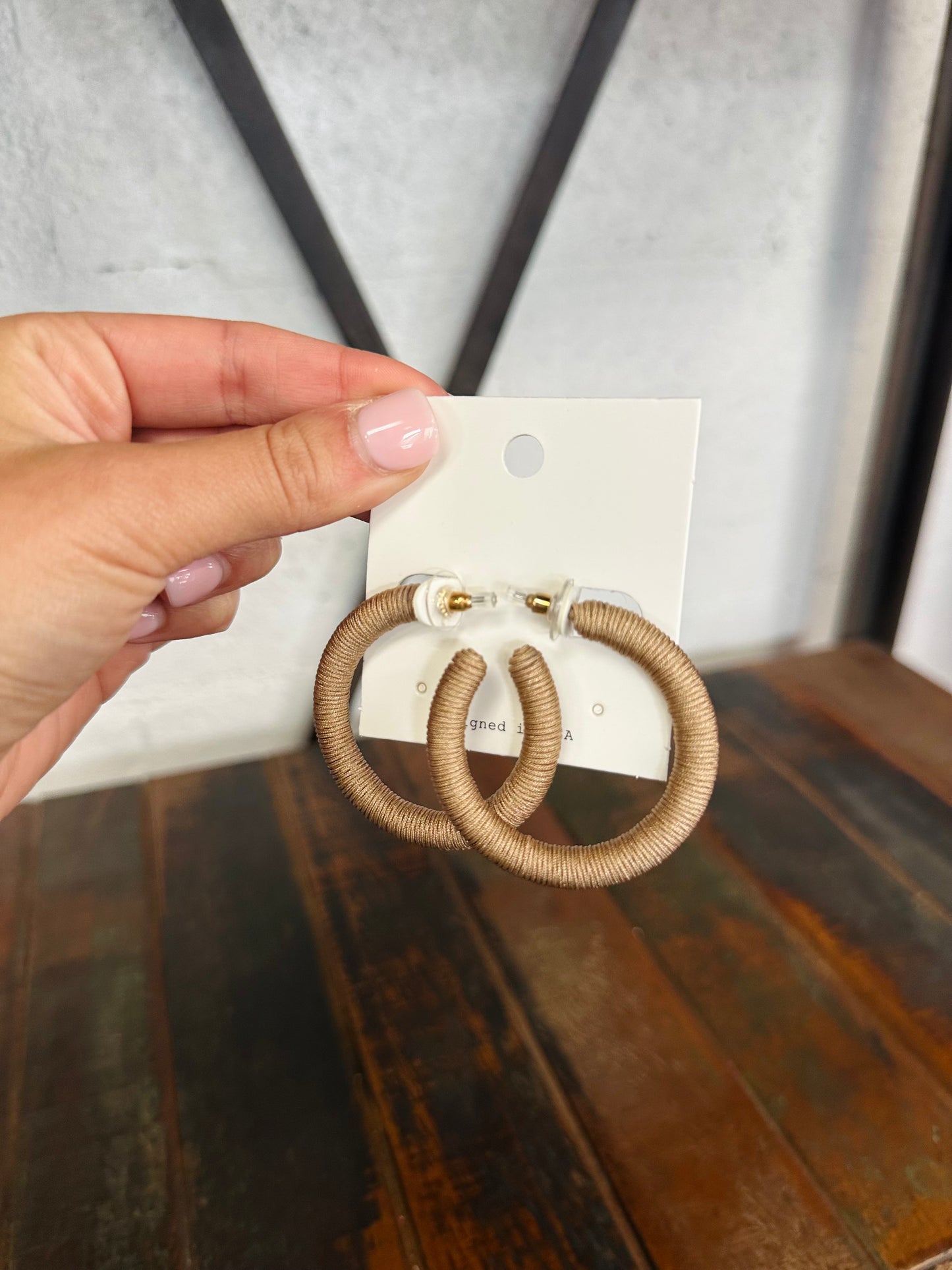 Tan Thread Hoops