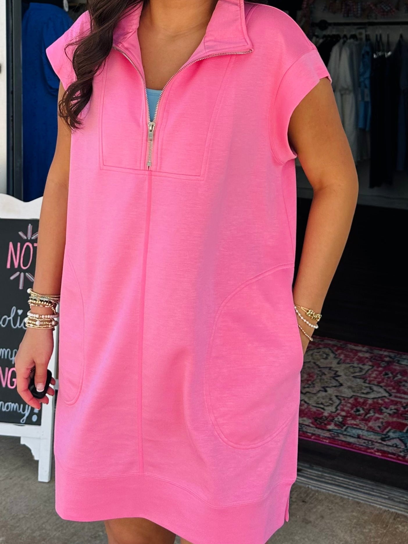 The Annie Bubblegum Pink Quarter Zip Dress