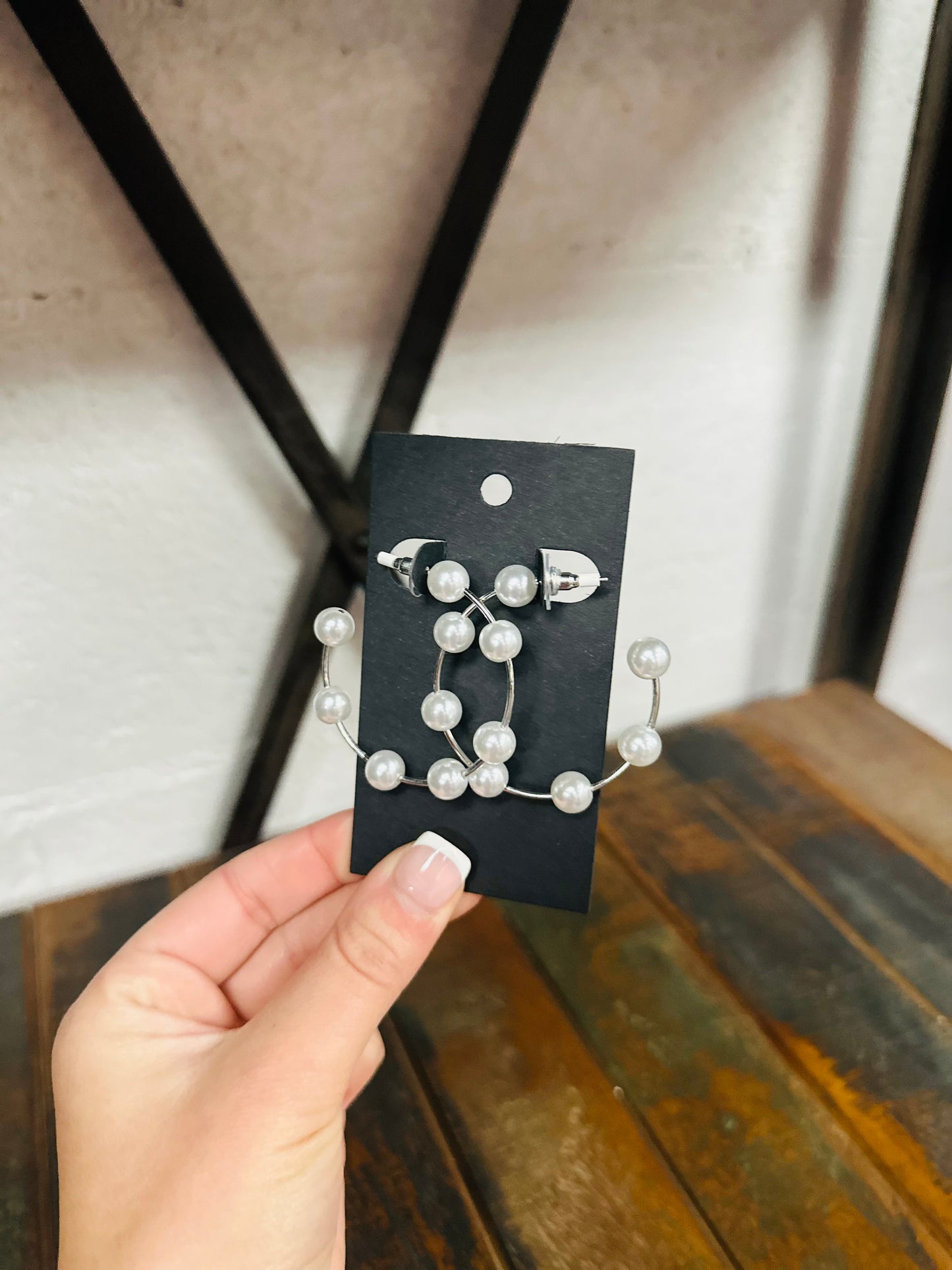 Silver & Pearl Hoop Earrings