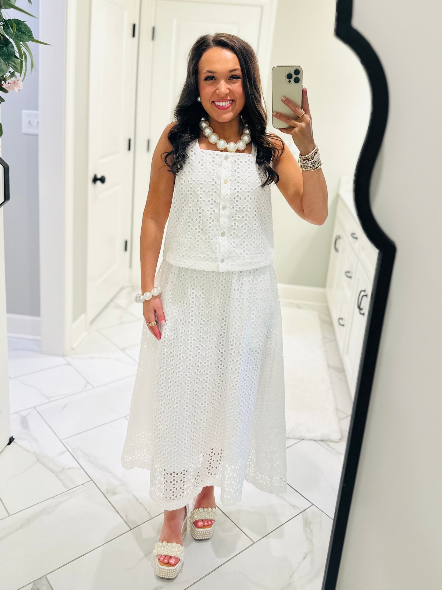 The Livi White Eyelet Top + Skirt Set