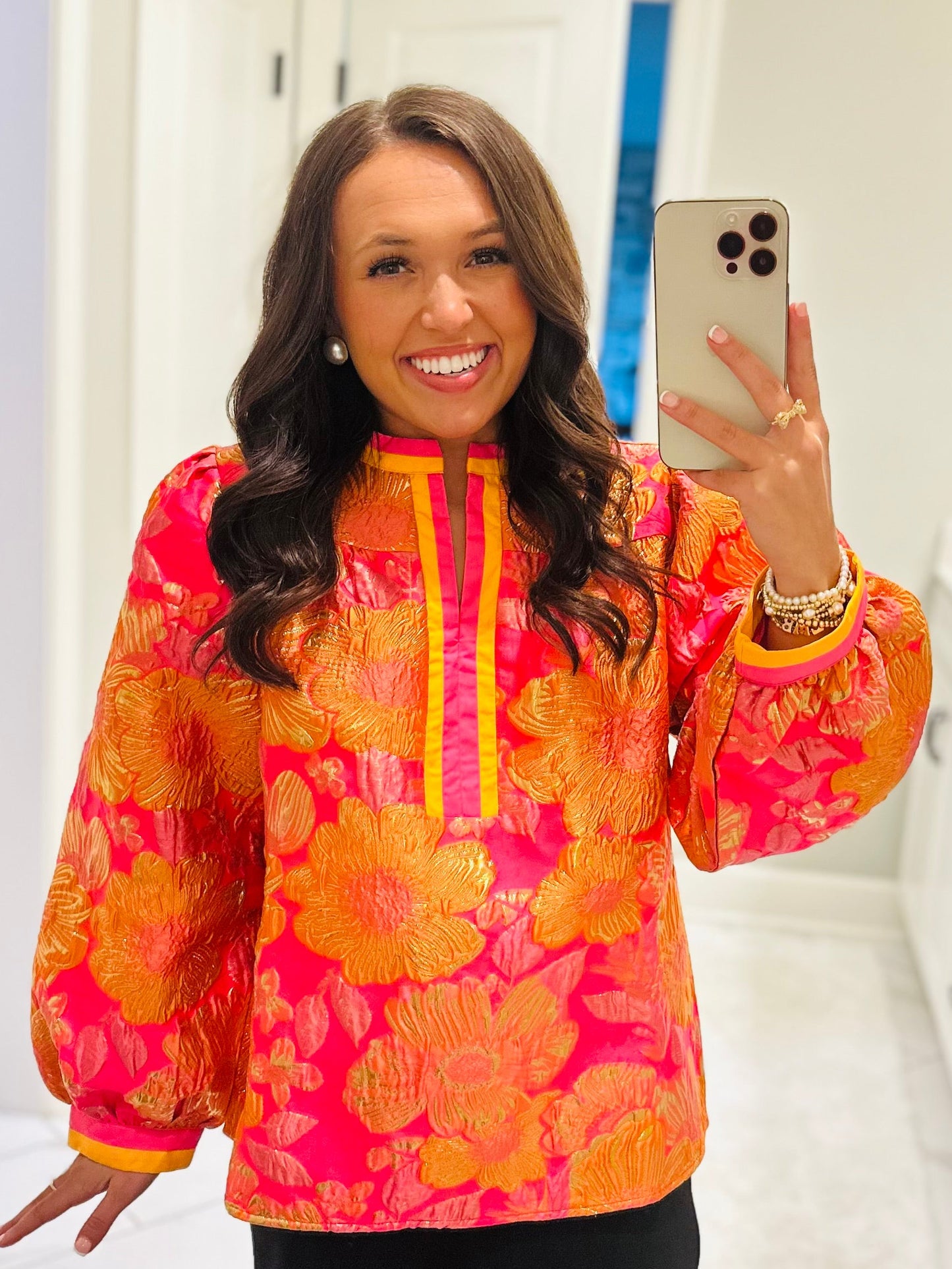 The Shae Neon Pink Floral Jacquard Top