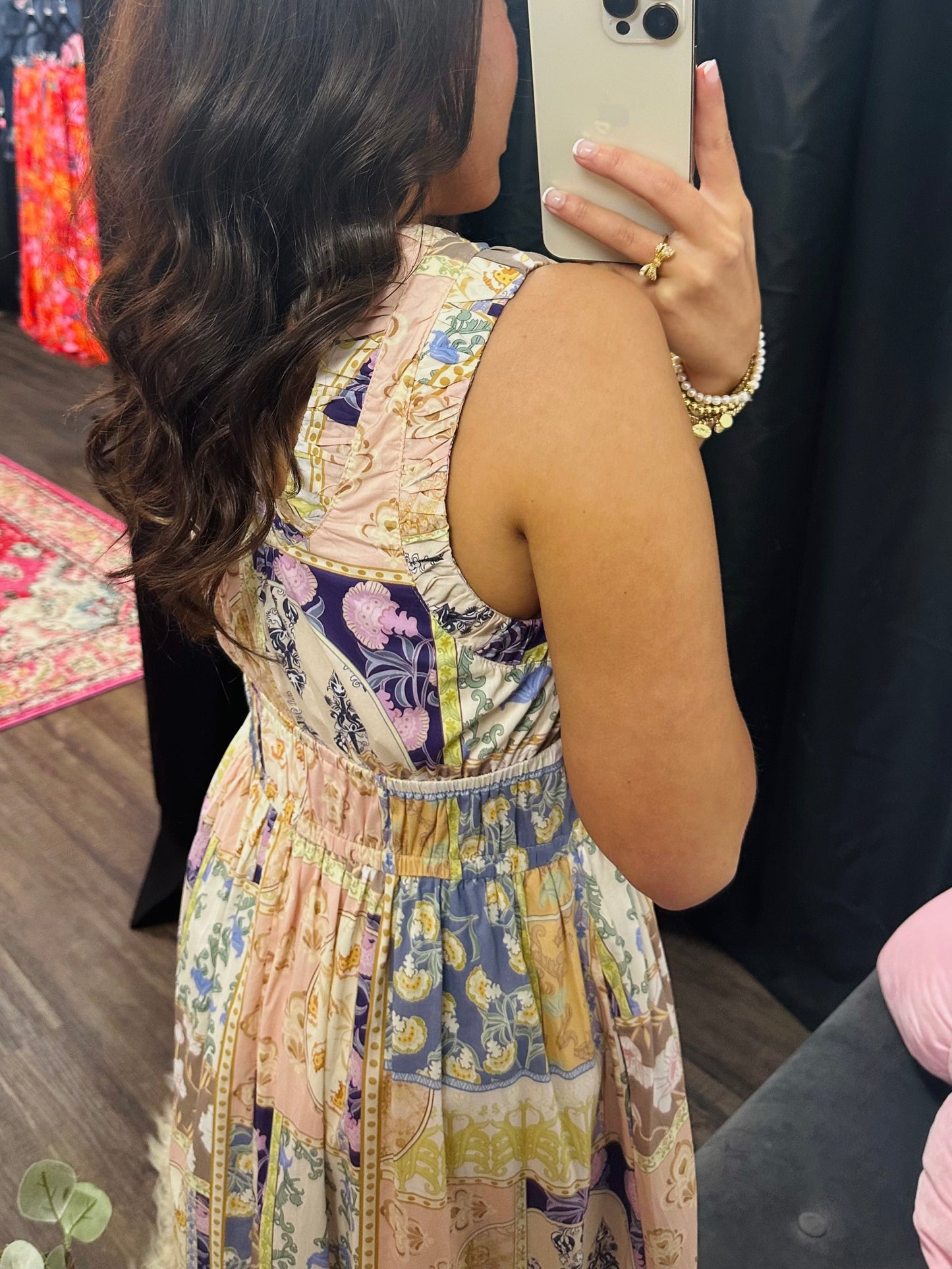 The Avery Patchwork Bow Midi Dress