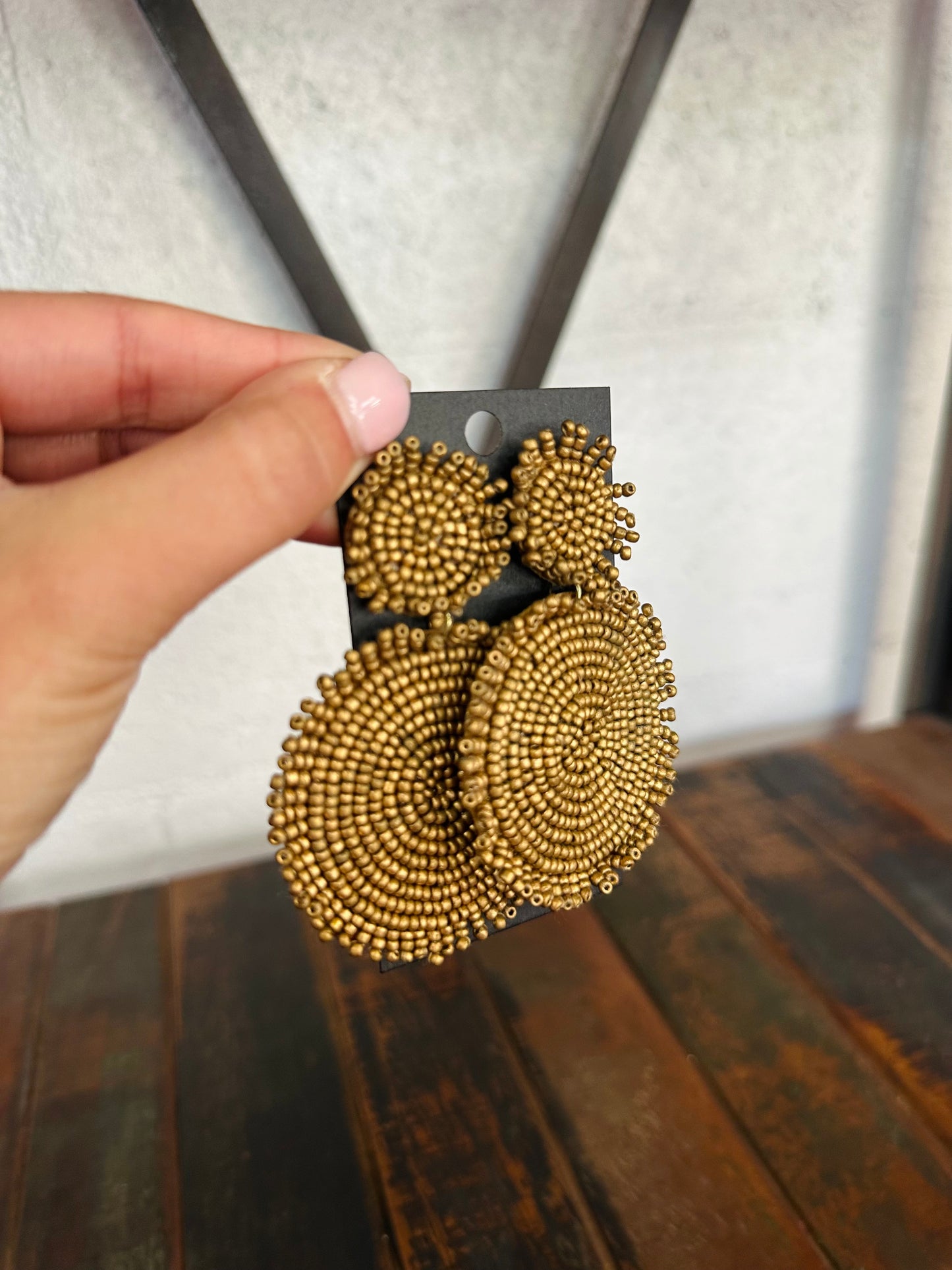Matte Gold Beaded Disc Earring