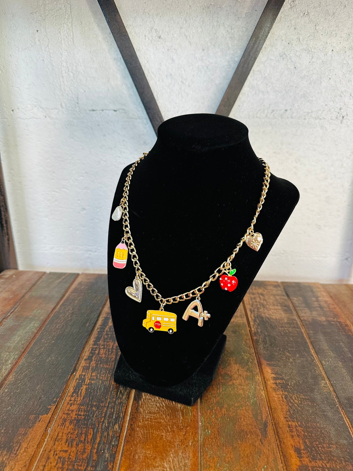 Gold Teacher Charm Necklace