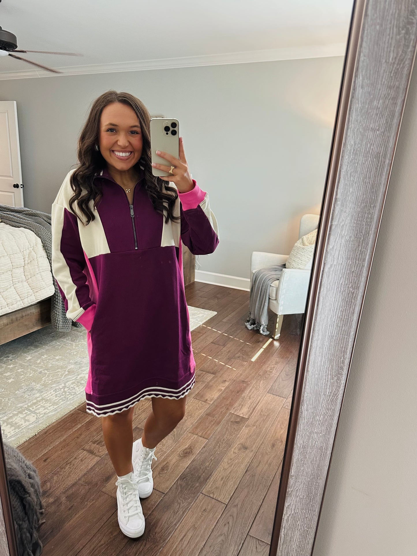The Mal Purple + Pink Colorblock Quarter-Zip Dress