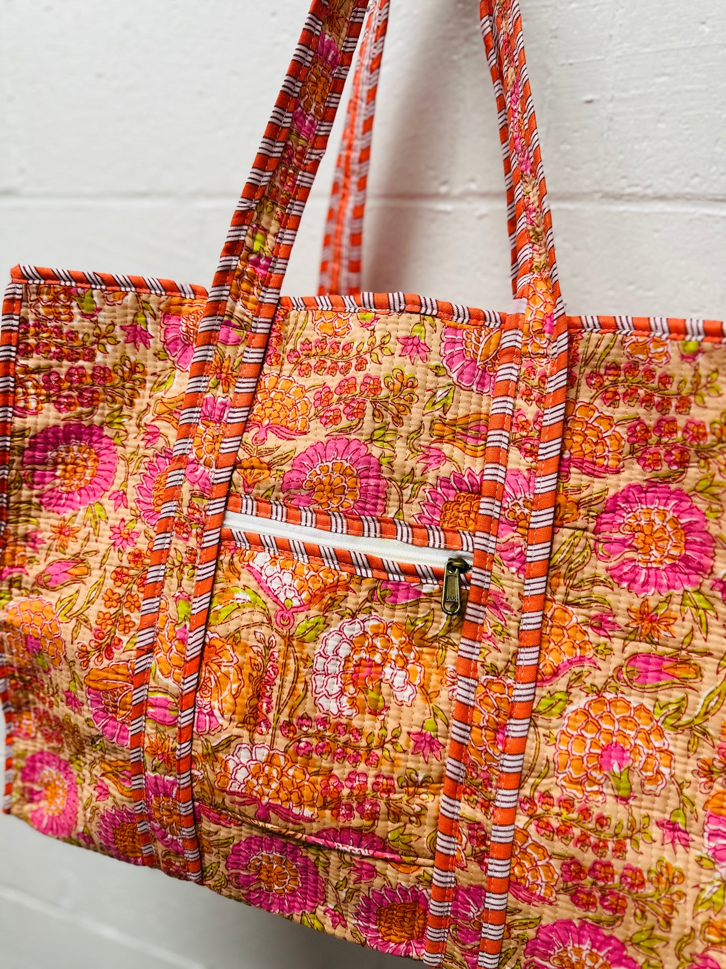 The Orange + Pink Floral Quilted Tote Bag