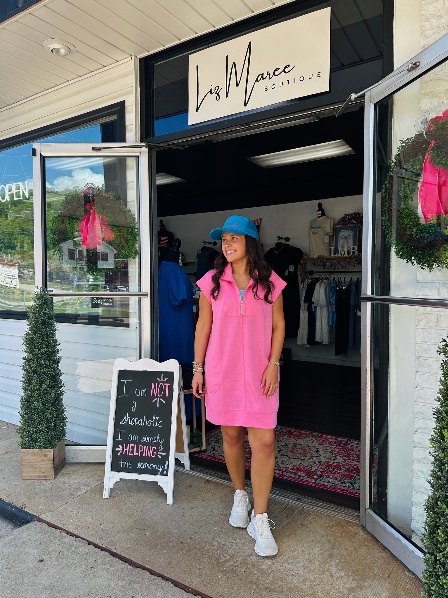The Annie Bubblegum Pink Quarter Zip Dress