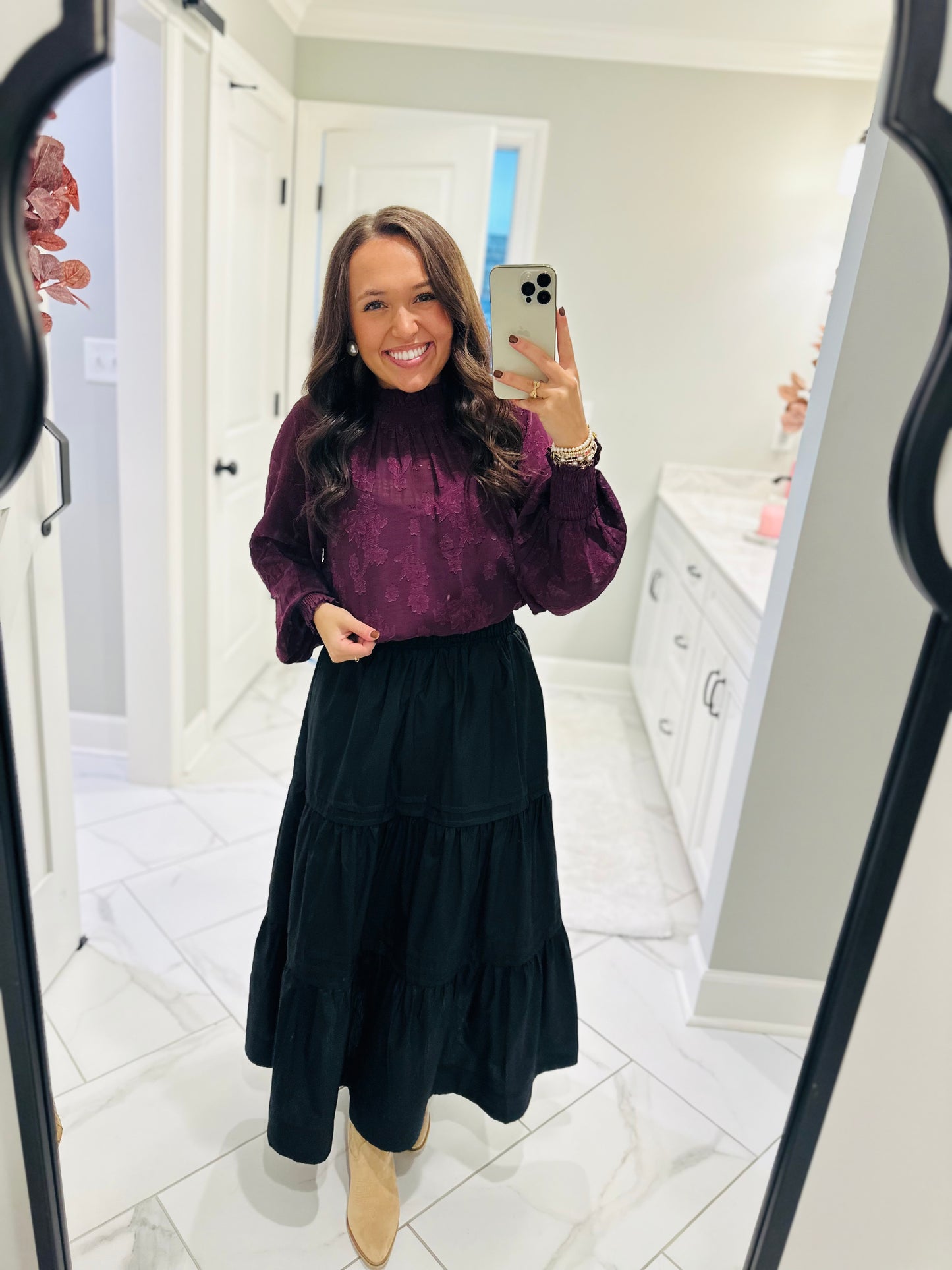 The Ava Plum Floral Jacquard Top