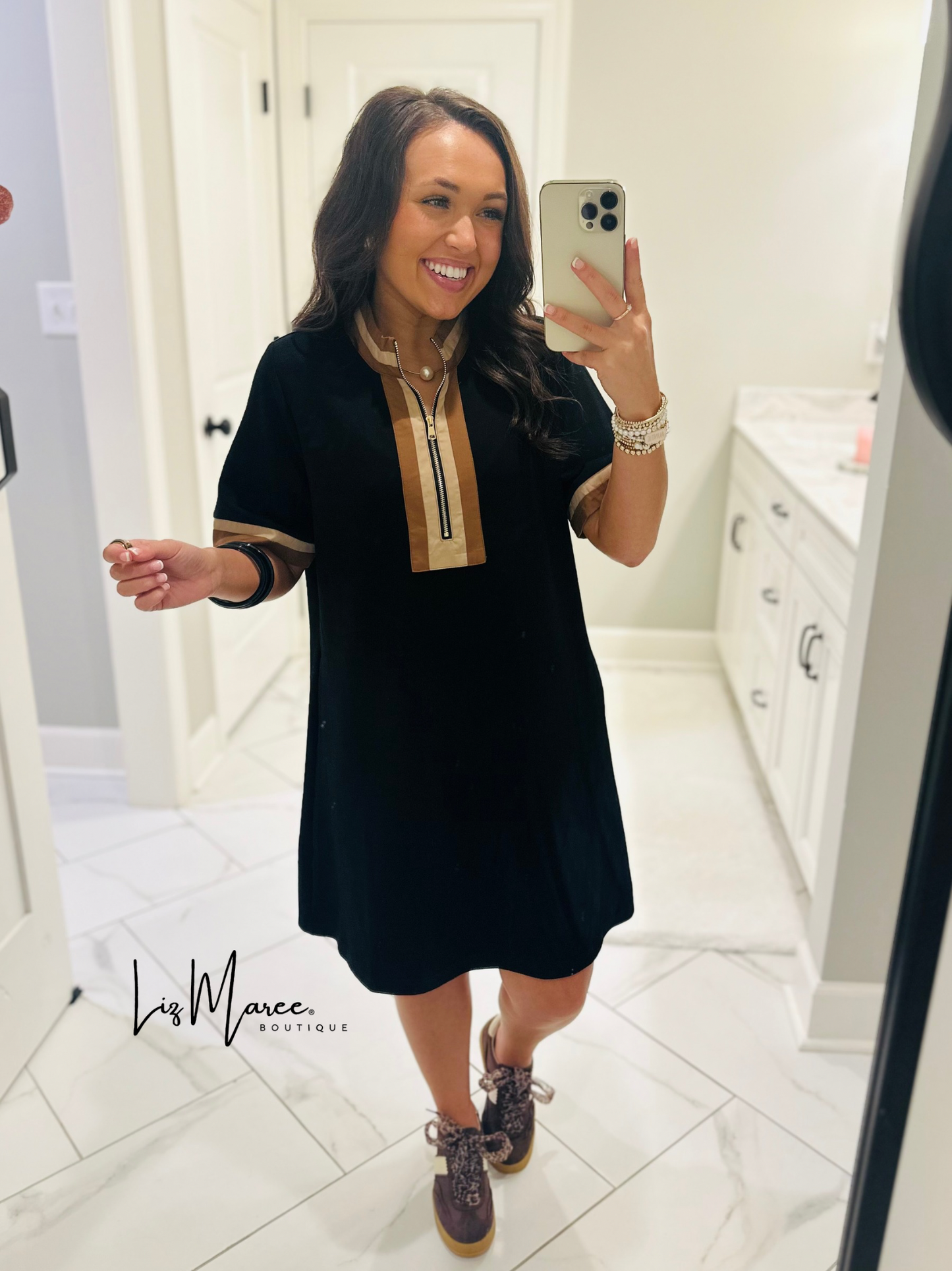 The Beverly Black Quarter Zip Dress