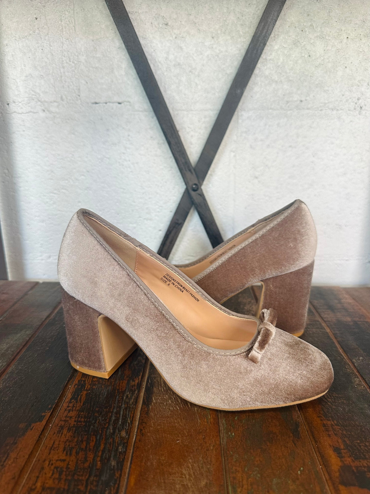 The Palmer Taupe Bow Block Heel Pumps
