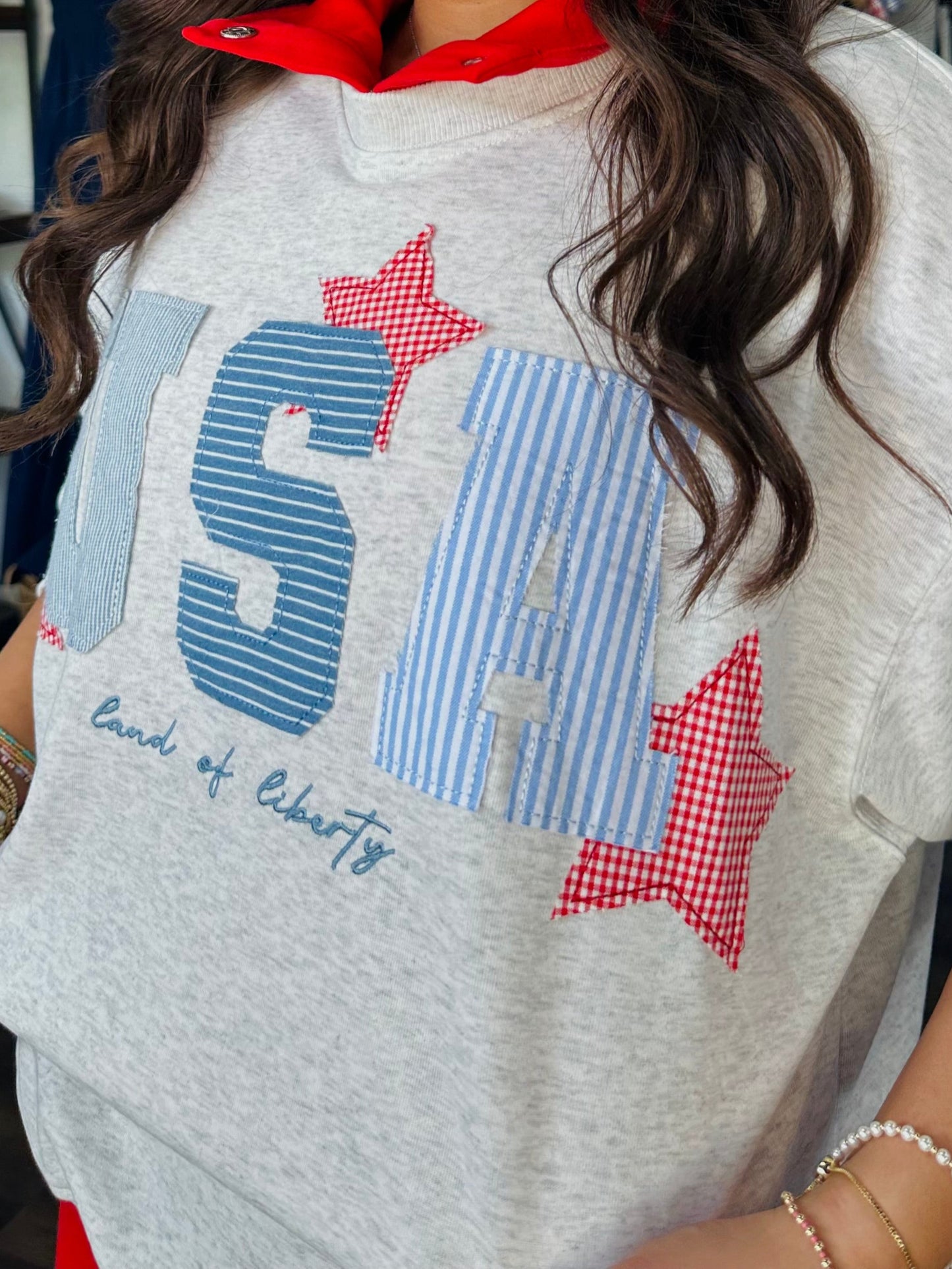 USA Patchwork Oversized Crewneck