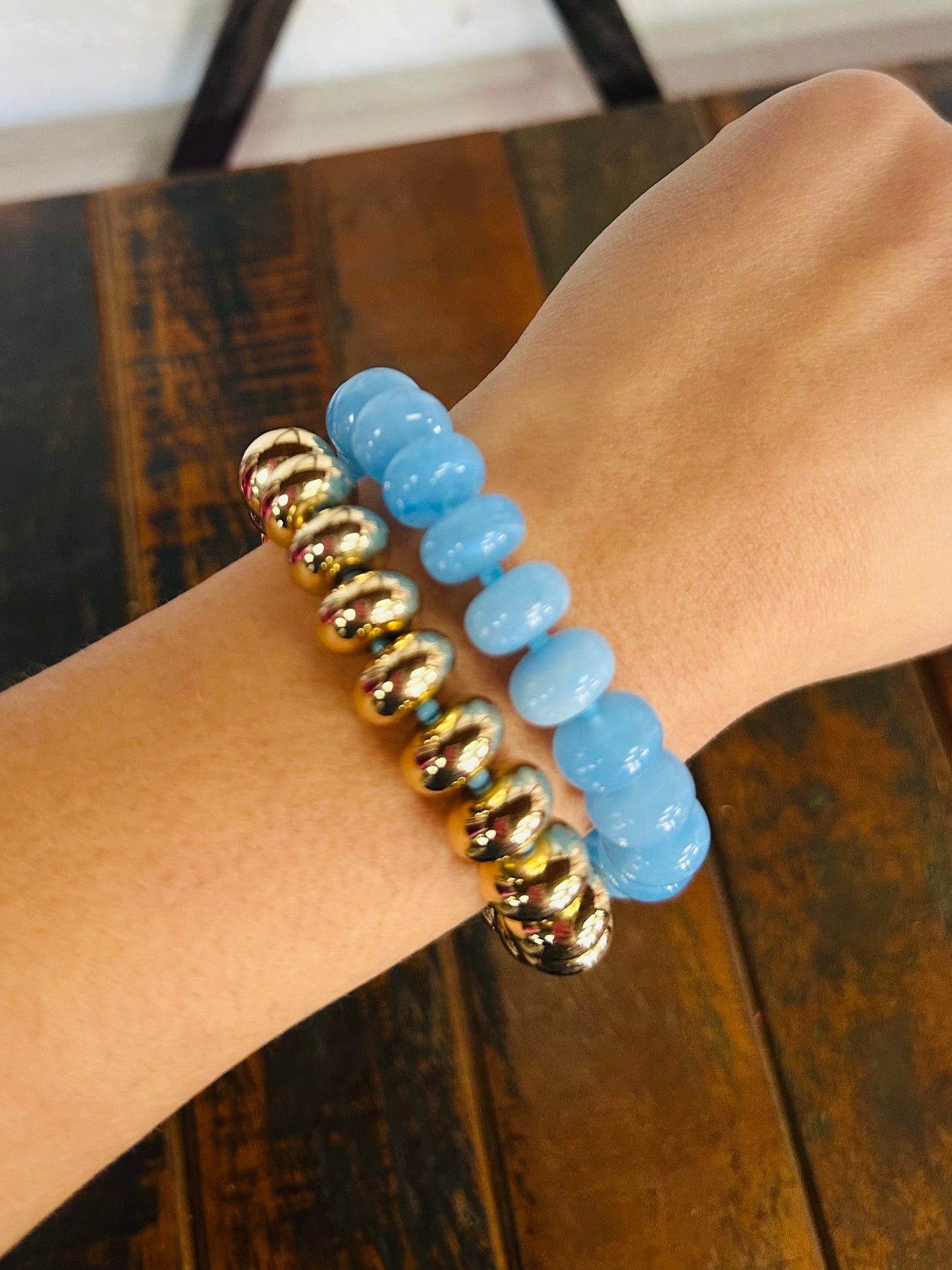 Blue + Gold Chunky Marble Bracelet Set