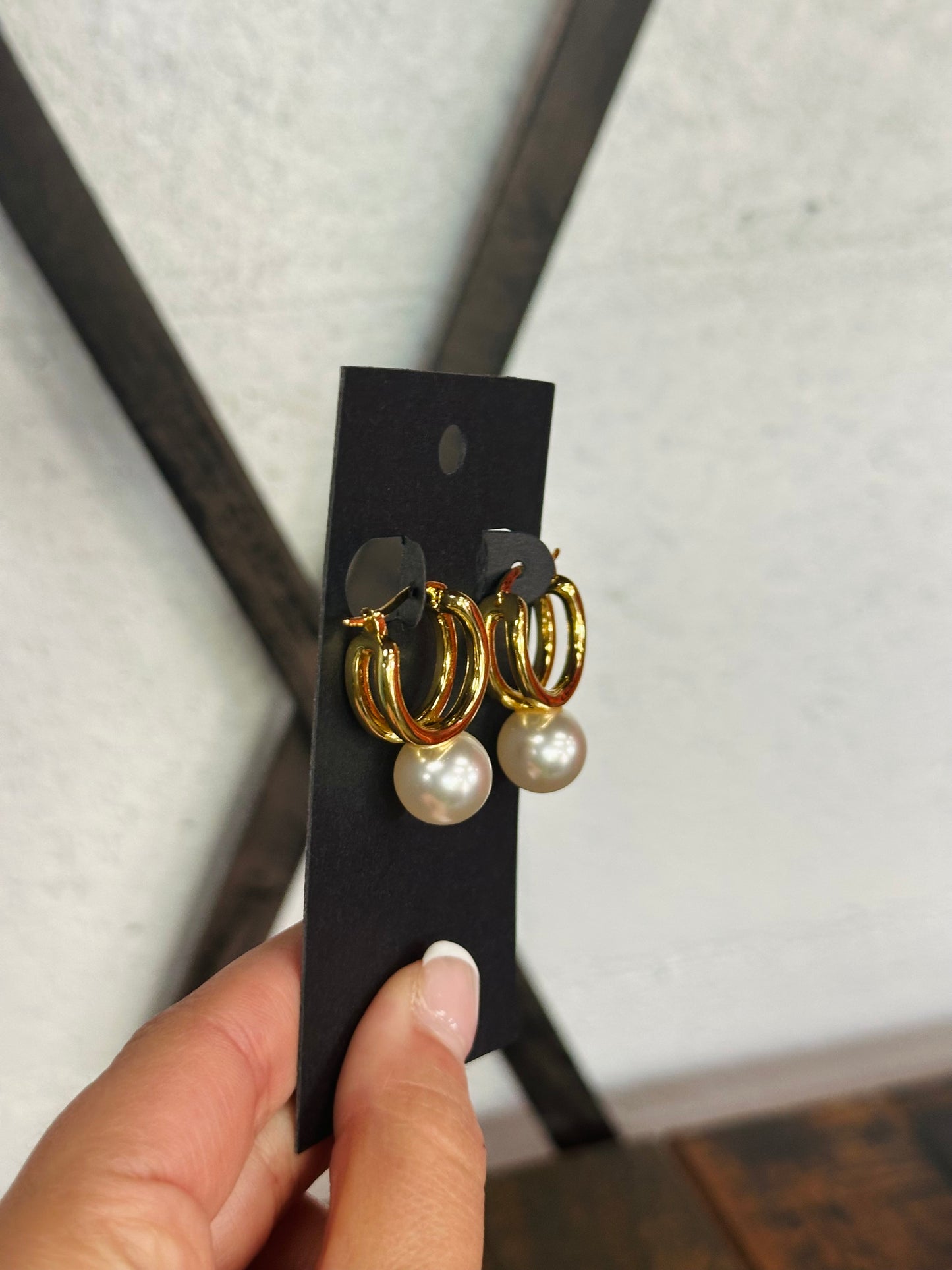 Pearl Drop Gold Hoop Earring