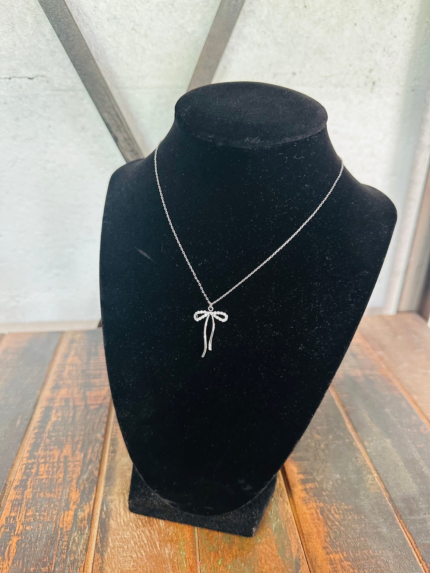 Silver Cubic Zirconia Bow Necklace