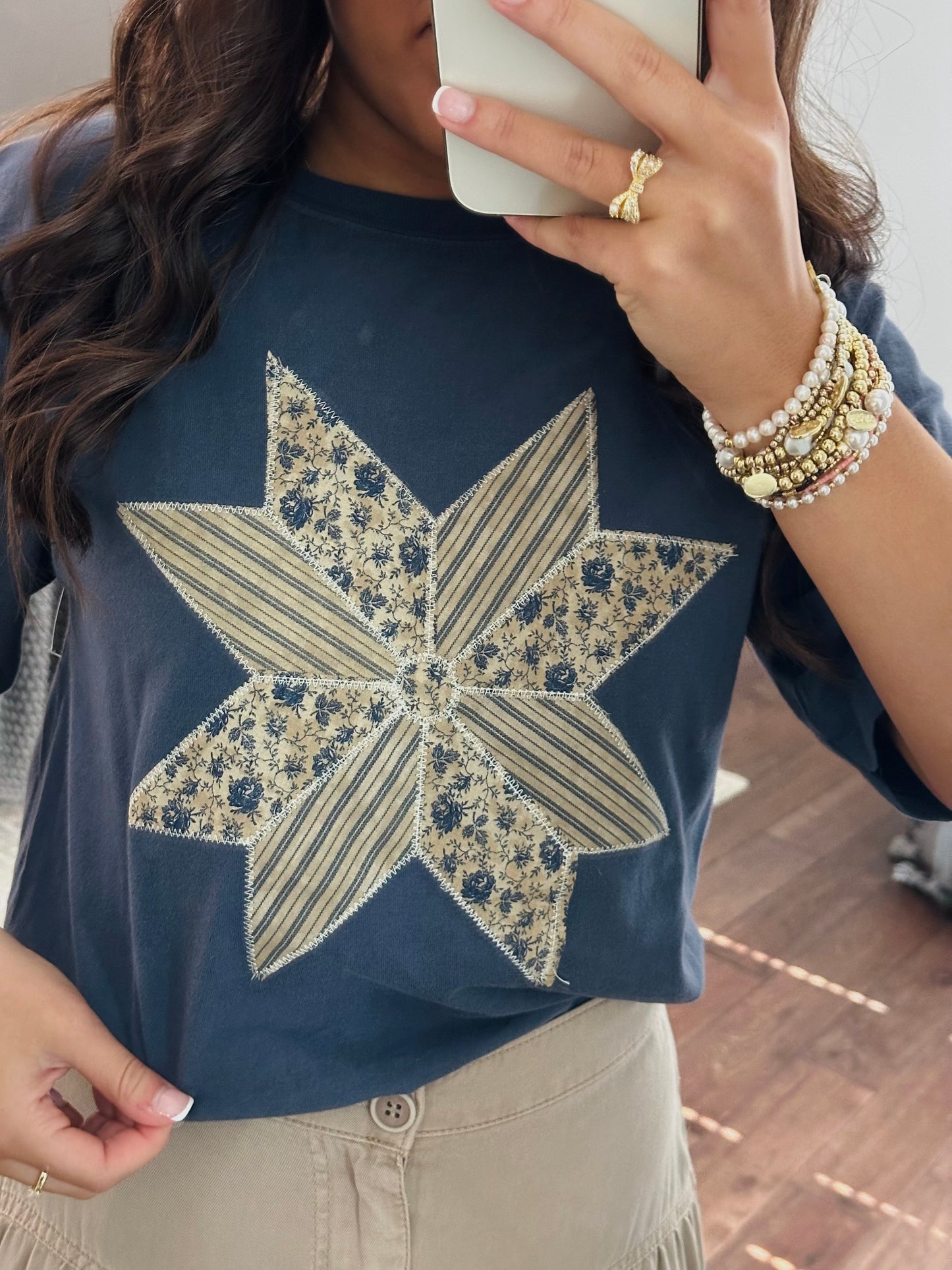 The Navy Quilted Star Embroidered Tee