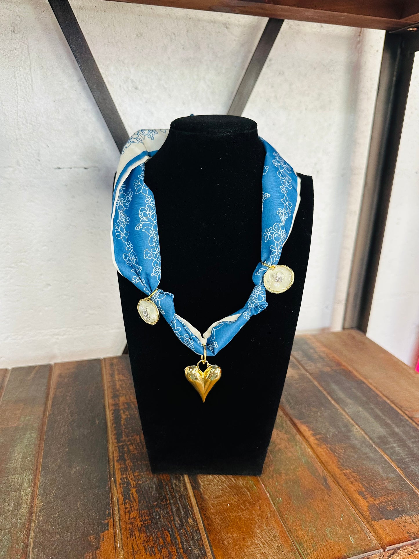 Blue Paisley Silk Scarf Necklace