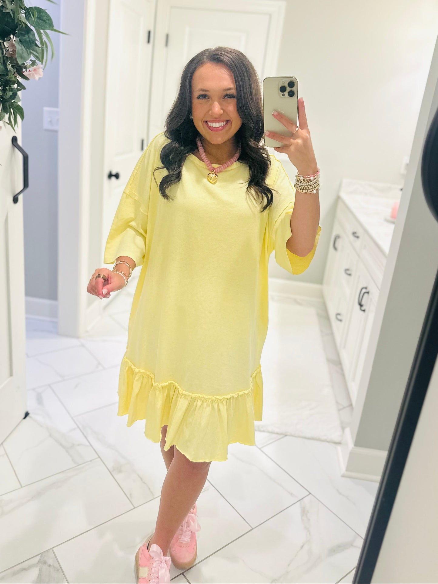 The Lena Lemon Yellow Ruffle Bottom Tunic Dress