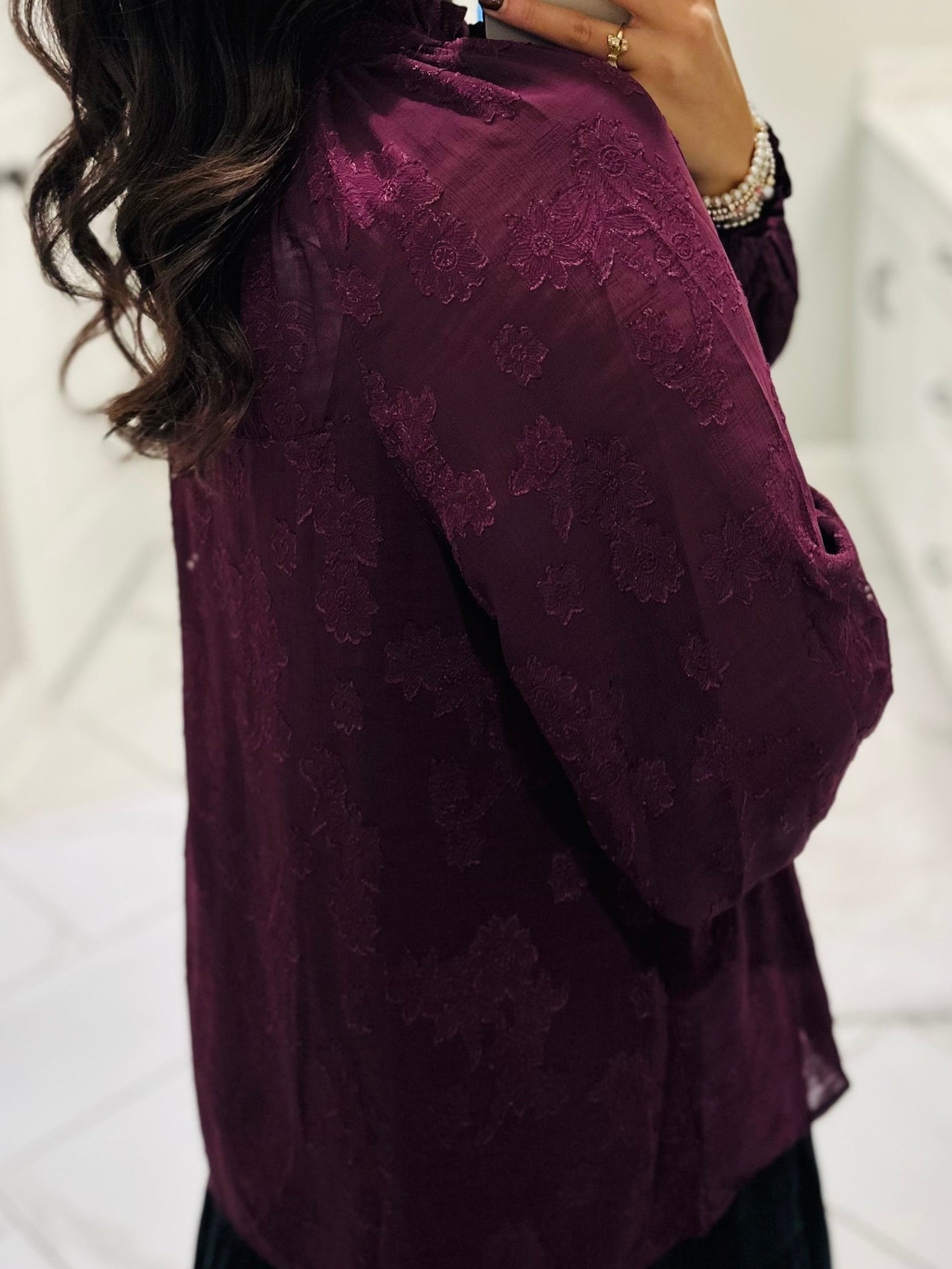 The Ava Plum Floral Jacquard Top