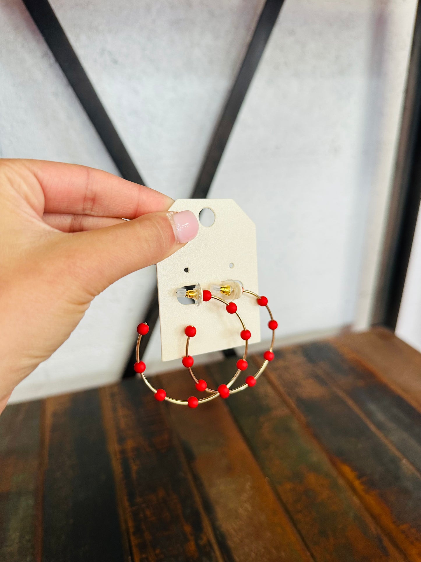 Red & Gold Beaded Hoop Earring