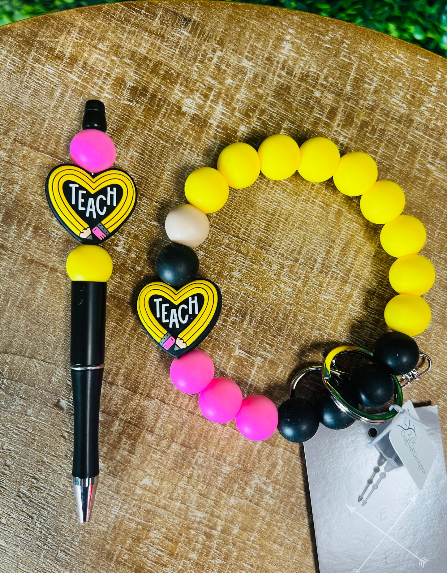 Teach Pencil Beaded Keychain