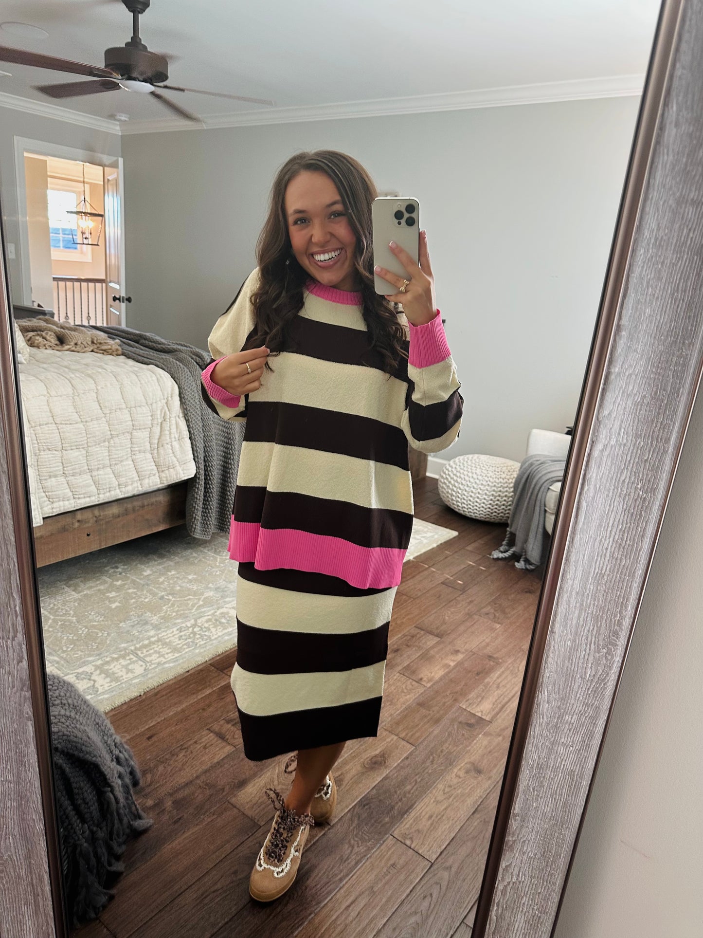 The Everlee Pink + Cream Striped Knit Sweater Top